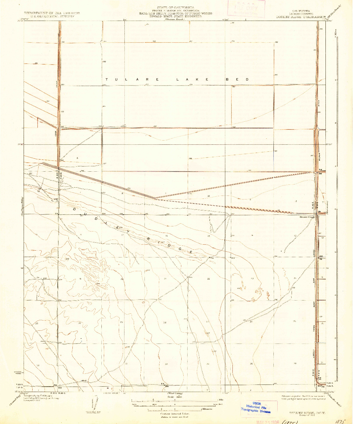 USGS 1:31680-SCALE QUADRANGLE FOR DUDLEY RIDGE, CA 1936