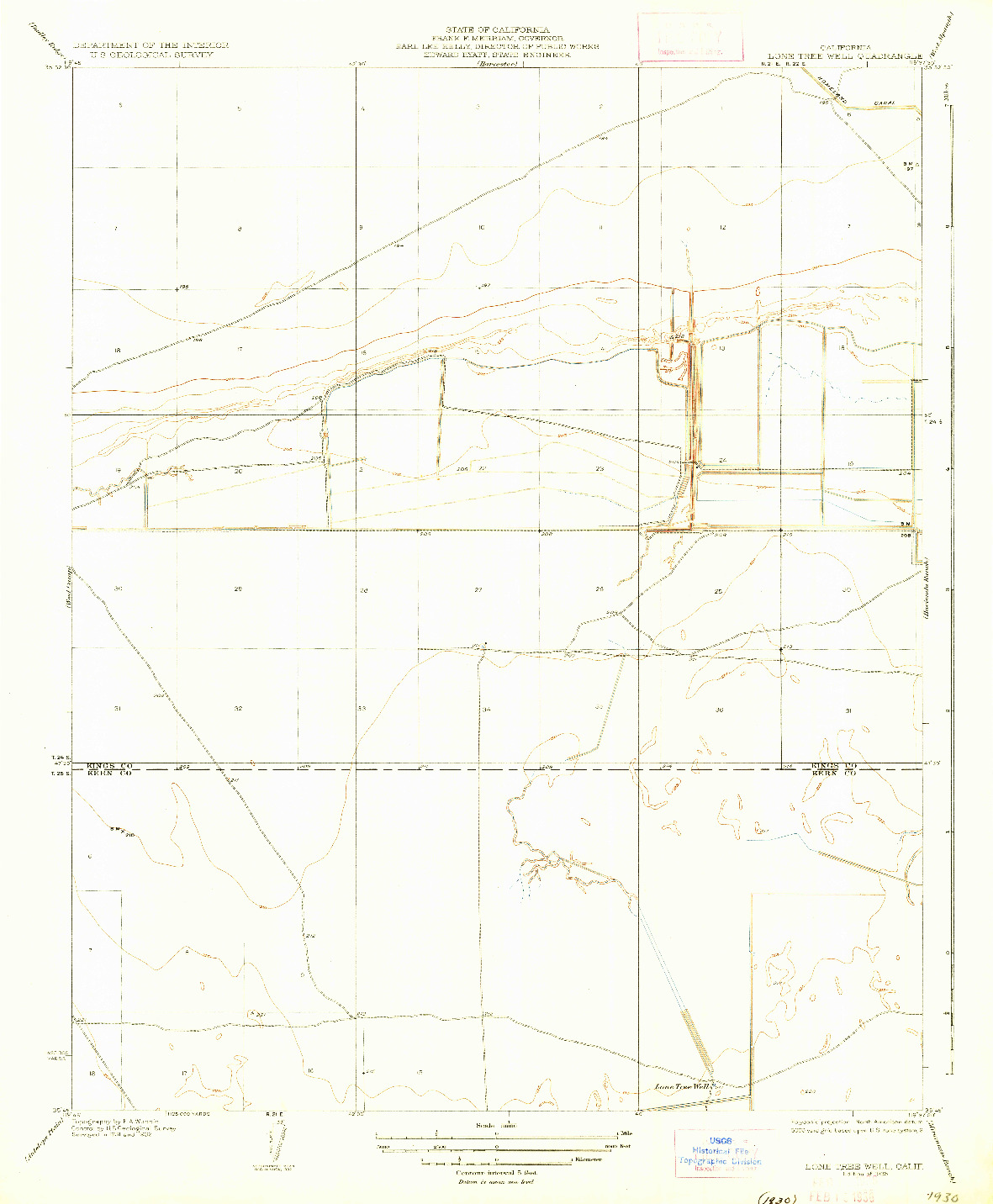 USGS 1:31680-SCALE QUADRANGLE FOR LONE TREE WELL, CA 1936