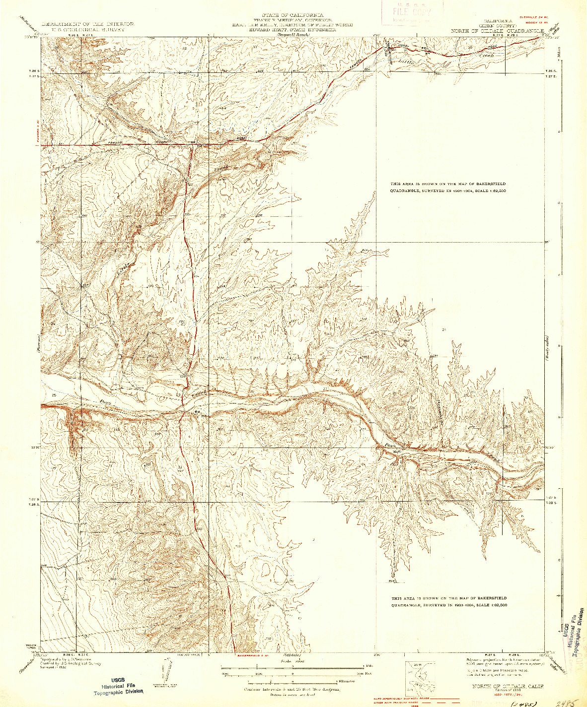 USGS 1:31680-SCALE QUADRANGLE FOR NORTH OF OILDALE, CA 1936