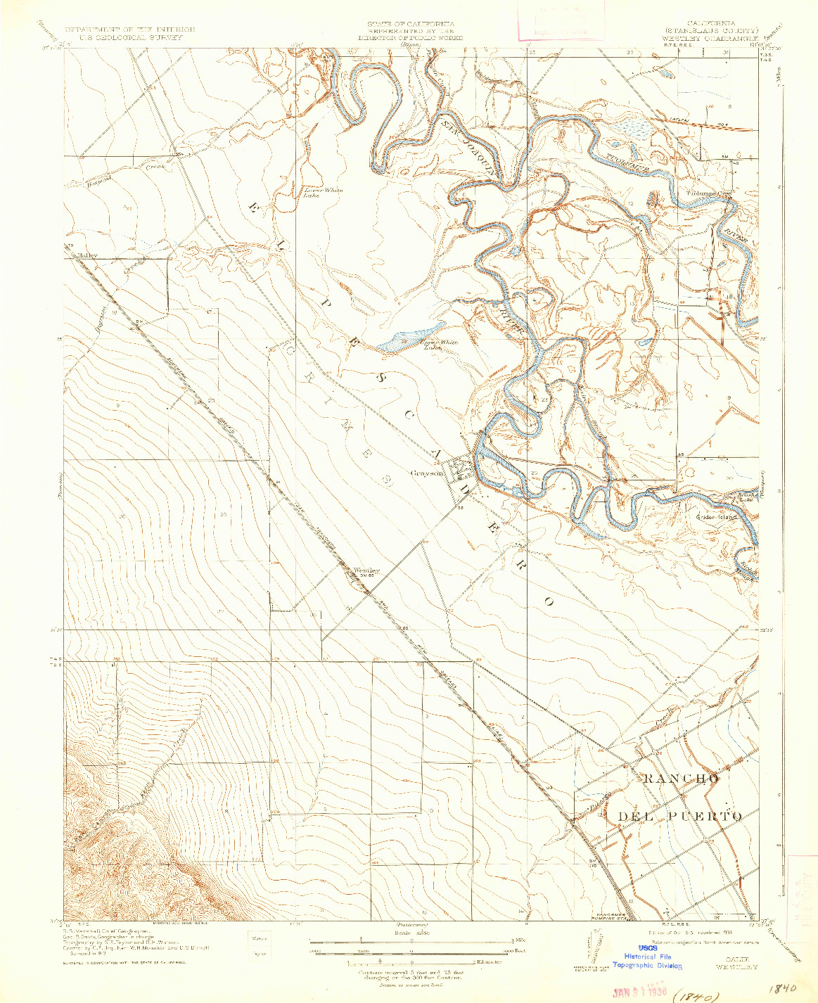 USGS 1:31680-SCALE QUADRANGLE FOR WESTLEY, CA 1915