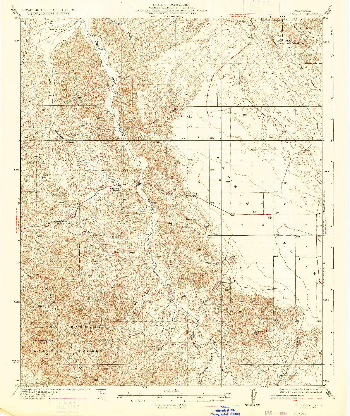 USGS 1:62500-SCALE QUADRANGLE FOR LA PANZA, CA 1936
