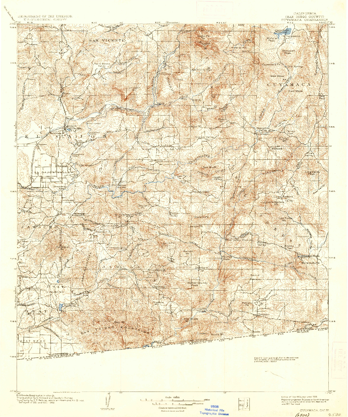 USGS 1:125000-SCALE QUADRANGLE FOR CUYAMACA, CA 1903