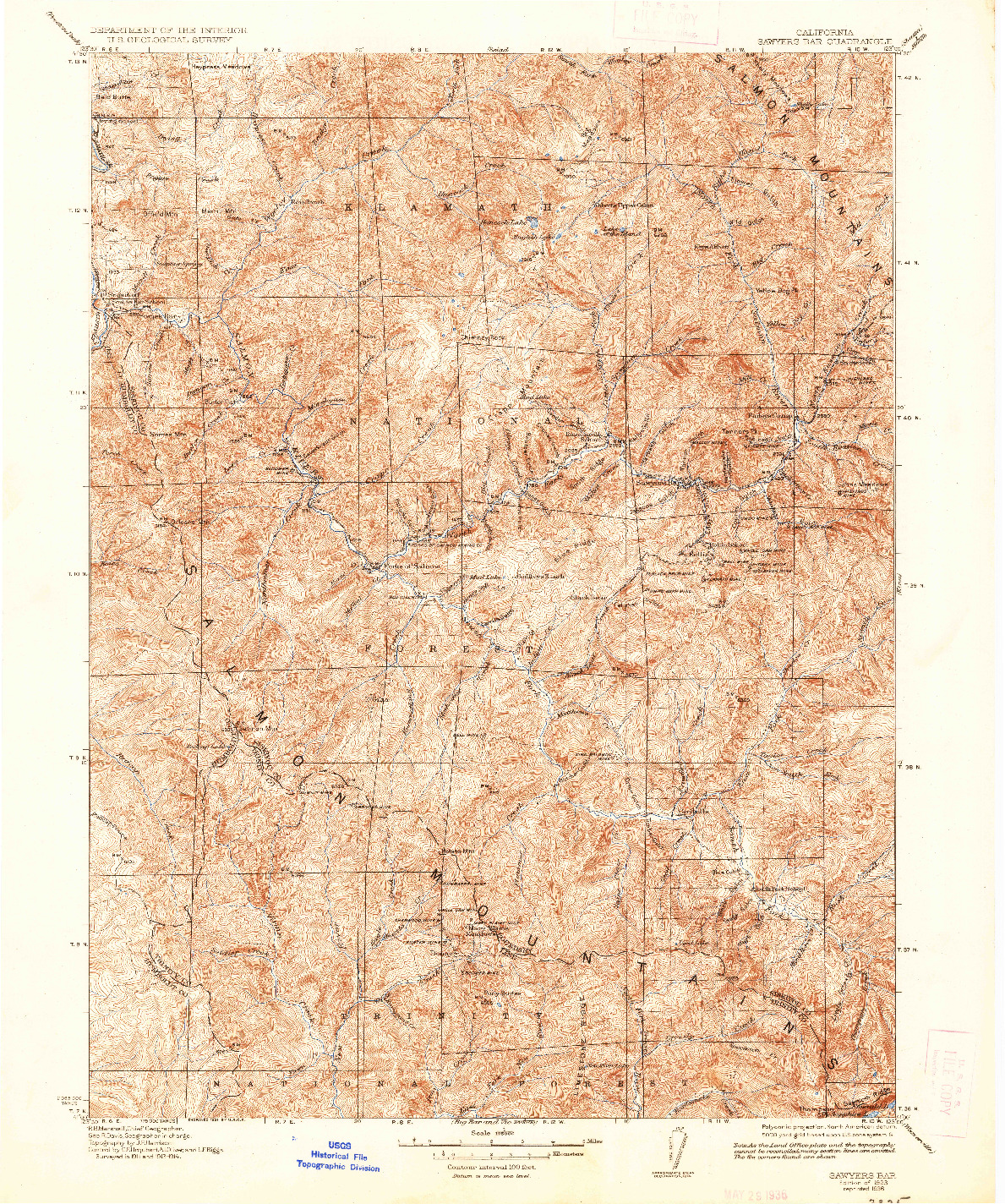 USGS 1:125000-SCALE QUADRANGLE FOR SAWYERS BAR, CA 1923