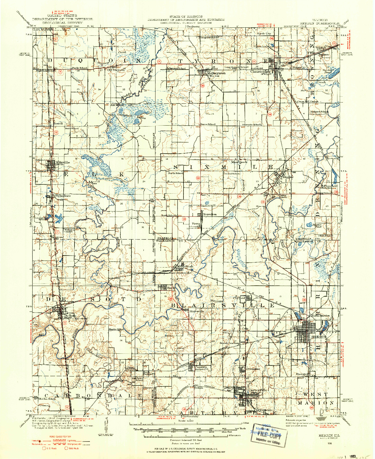 USGS 1:62500-SCALE QUADRANGLE FOR HERRIN, IL 1936