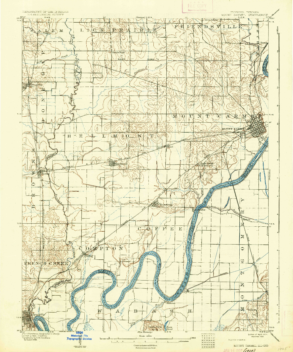 USGS 1:62500-SCALE QUADRANGLE FOR MOUNT CARMEL, IL 1904