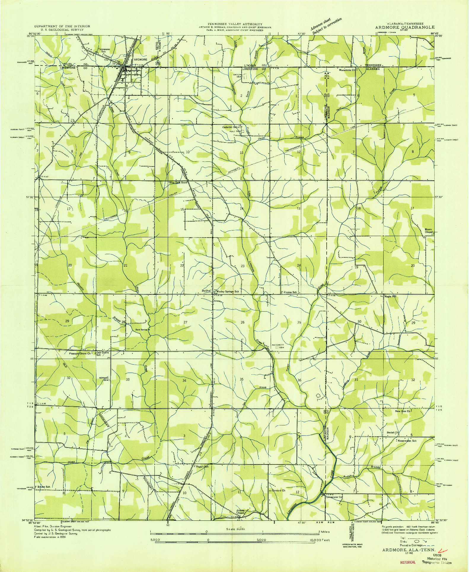 USGS 1:24000-SCALE QUADRANGLE FOR ARDMORE, AL 1936