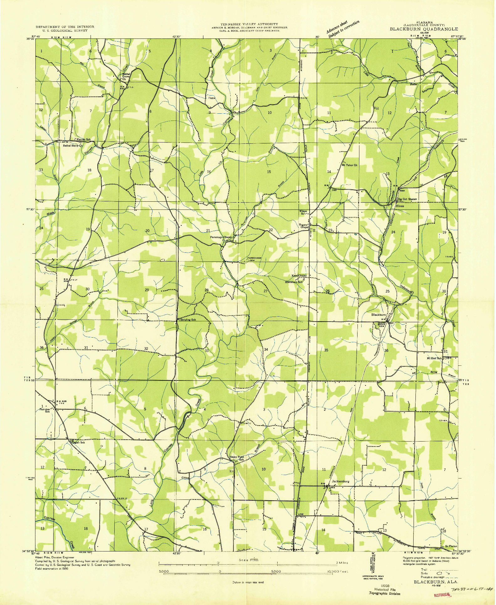 USGS 1:24000-SCALE QUADRANGLE FOR BLACKBURN, AL 1936