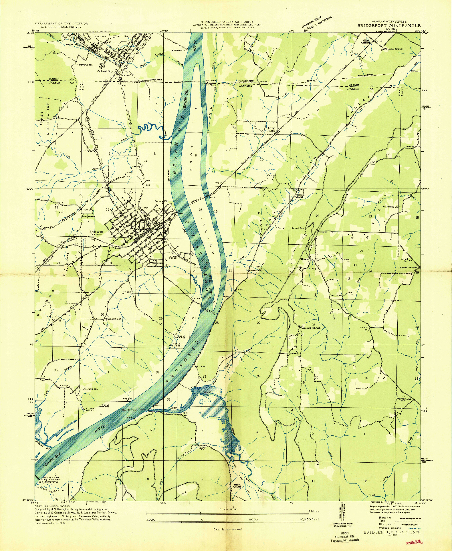 USGS 1:24000-SCALE QUADRANGLE FOR BRIDGEPORT, AL 1936