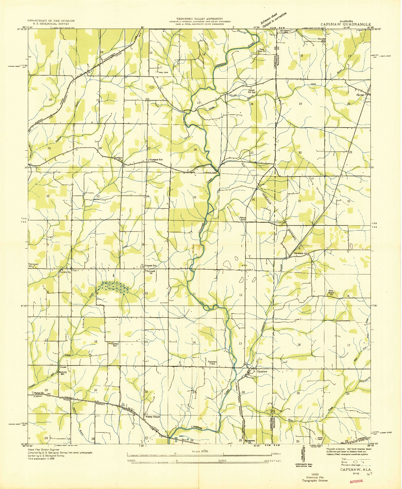USGS 1:24000-SCALE QUADRANGLE FOR CAPSHAW, AL 1936