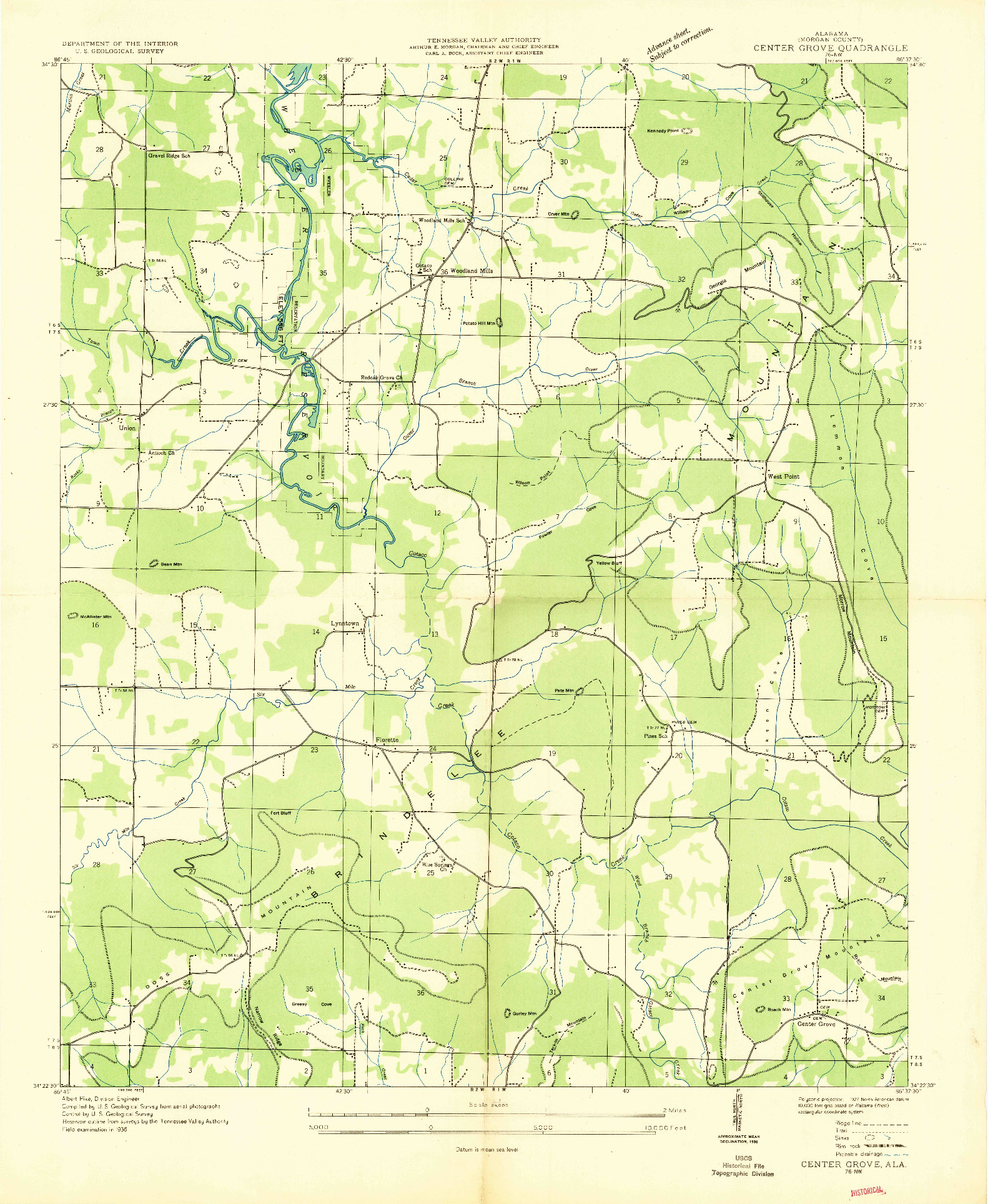 USGS 1:24000-SCALE QUADRANGLE FOR CENTER GROVE, AL 1936