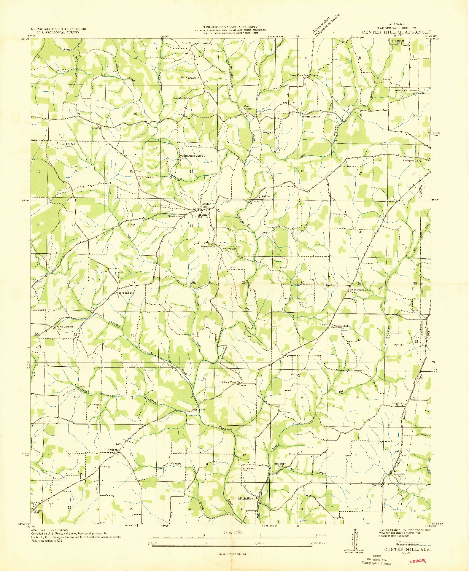USGS 1:24000-SCALE QUADRANGLE FOR CENTER HILL, AL 1936