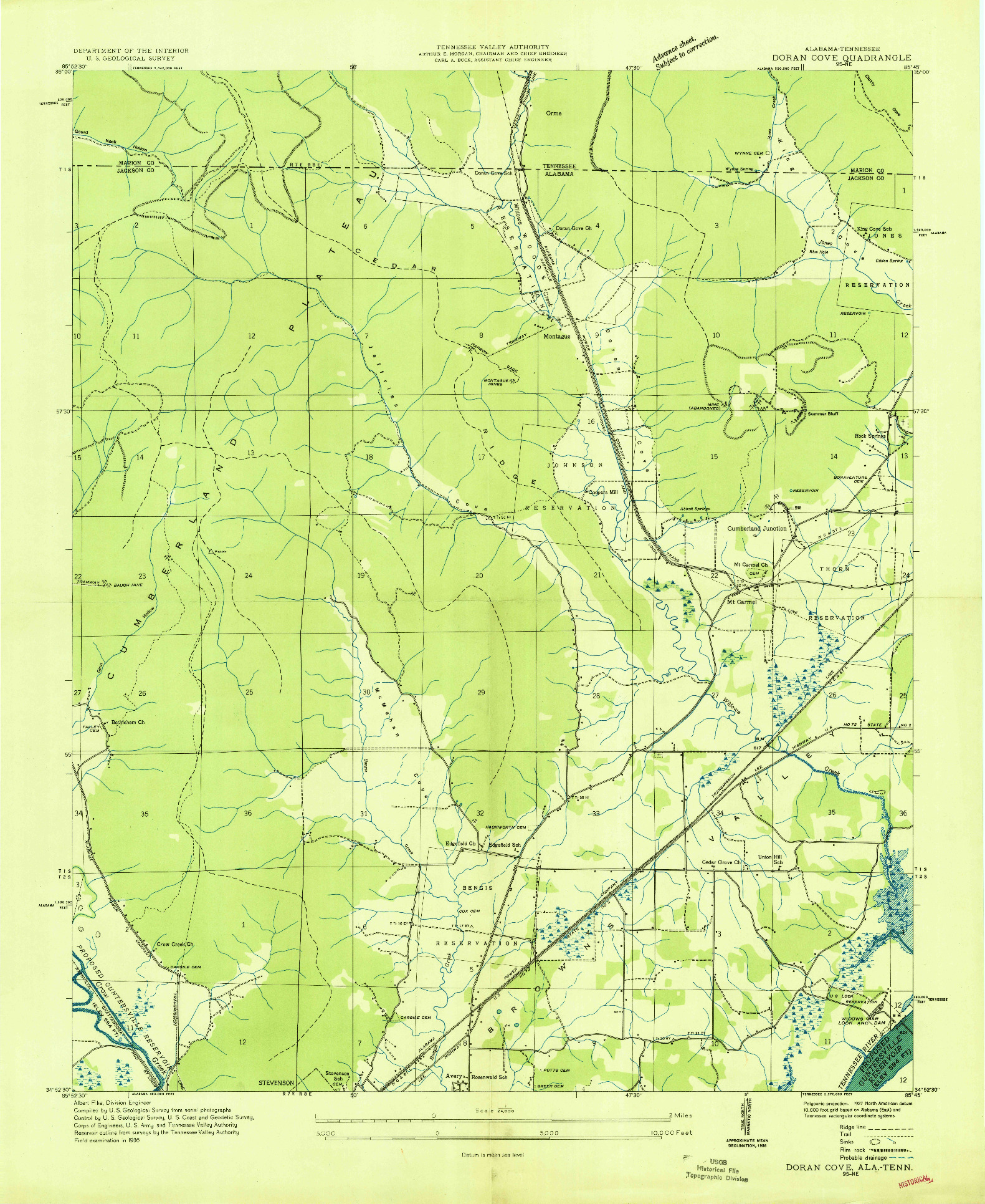 USGS 1:24000-SCALE QUADRANGLE FOR DORAN COVE, AL 1936