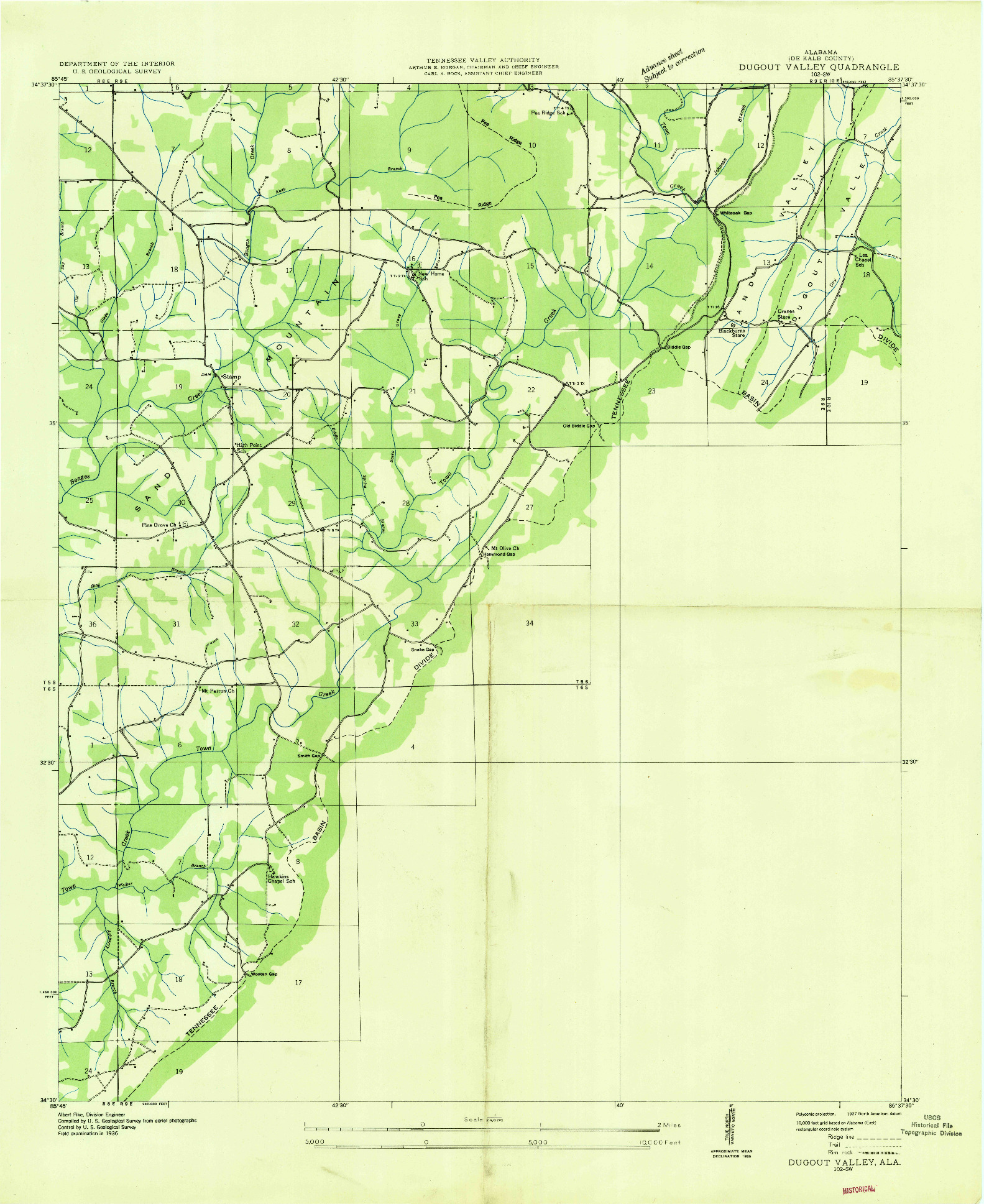 USGS 1:24000-SCALE QUADRANGLE FOR DUGOUT VALLEY, AL 1936