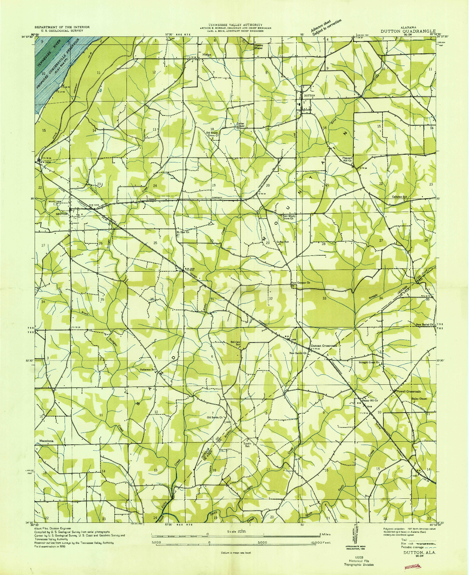 USGS 1:24000-SCALE QUADRANGLE FOR DUTTON, AL 1936