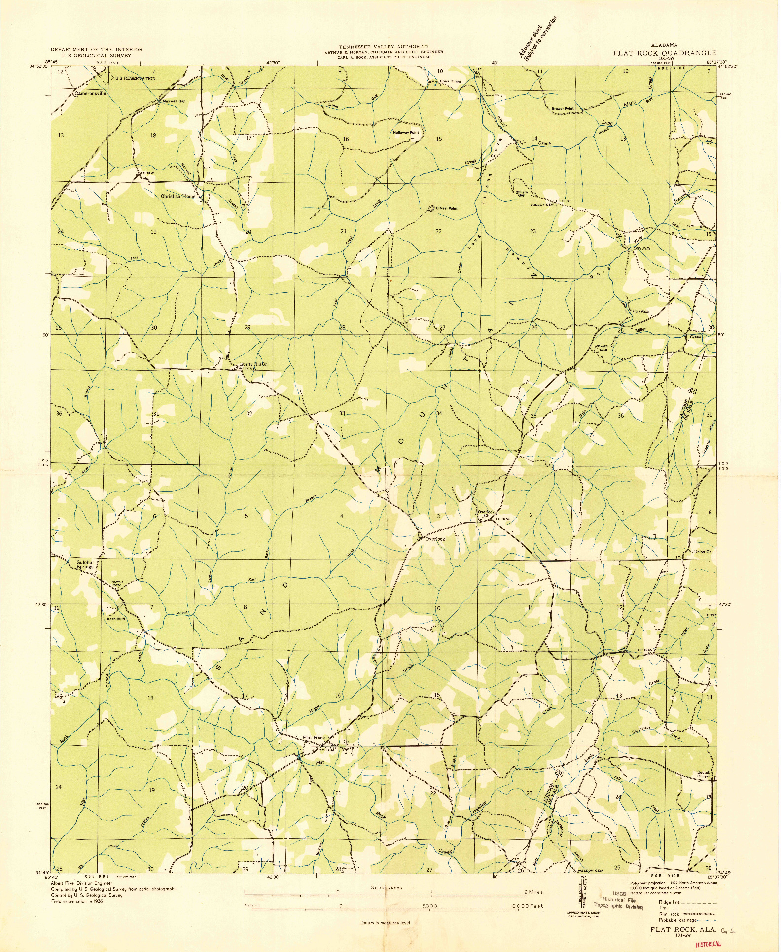 USGS 1:24000-SCALE QUADRANGLE FOR FLAT ROCK, AL 1936