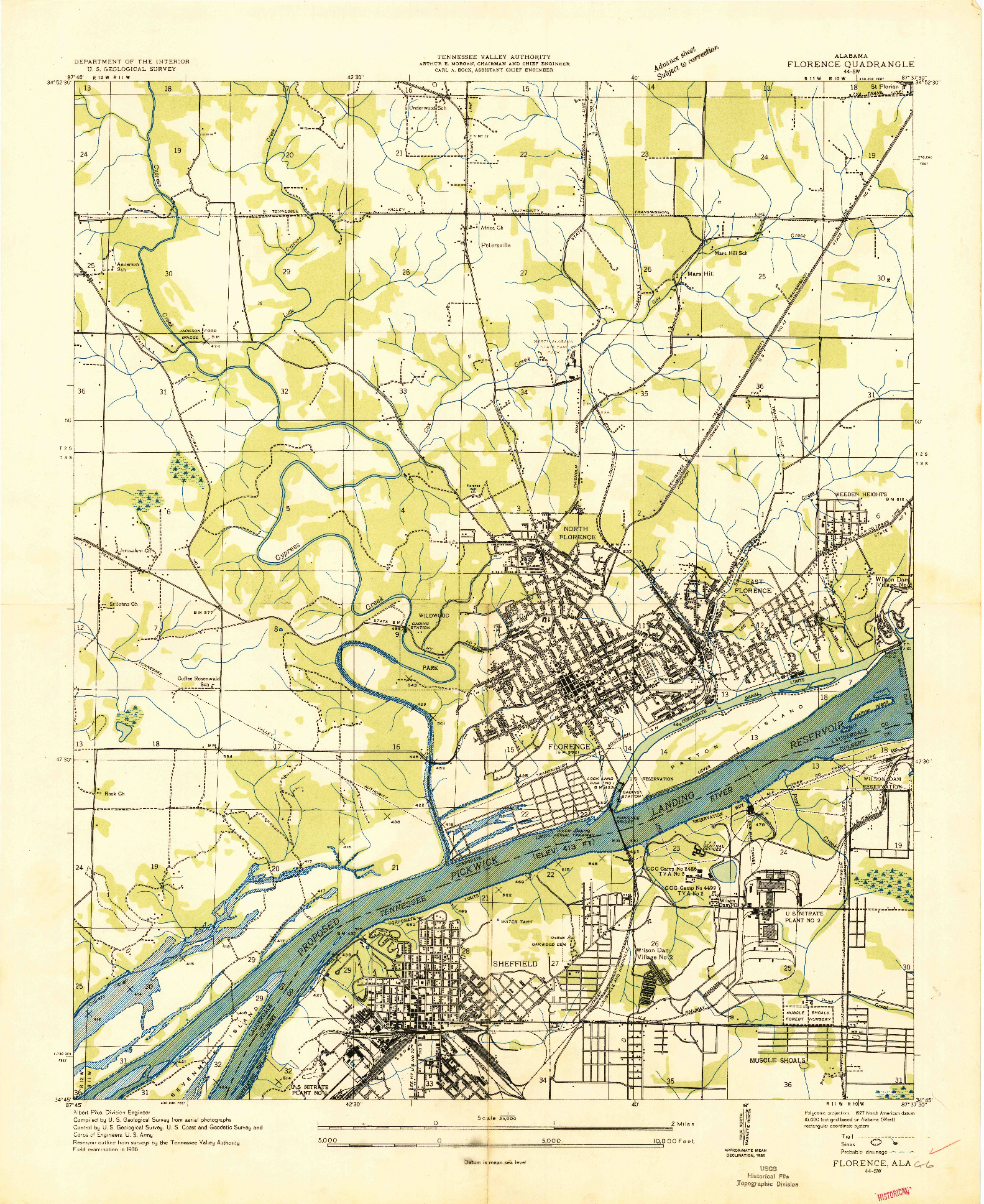 USGS 1:24000-SCALE QUADRANGLE FOR FLORENCE, AL 1936