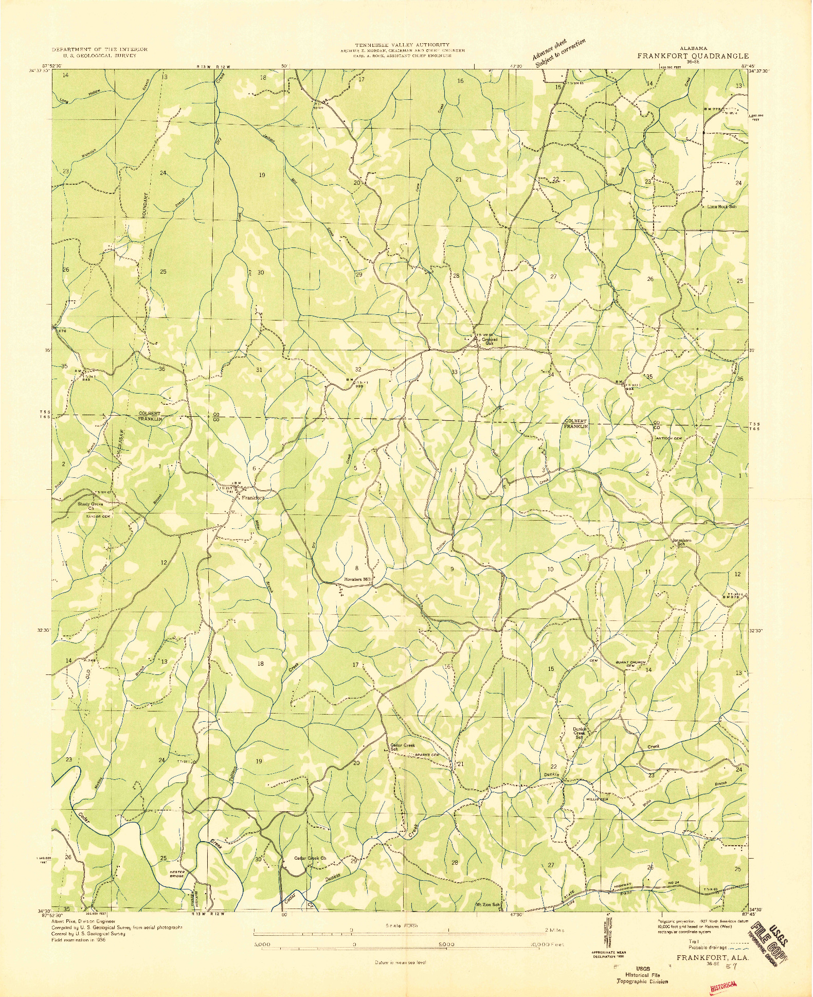 USGS 1:24000-SCALE QUADRANGLE FOR FRANKFORT, AL 1936