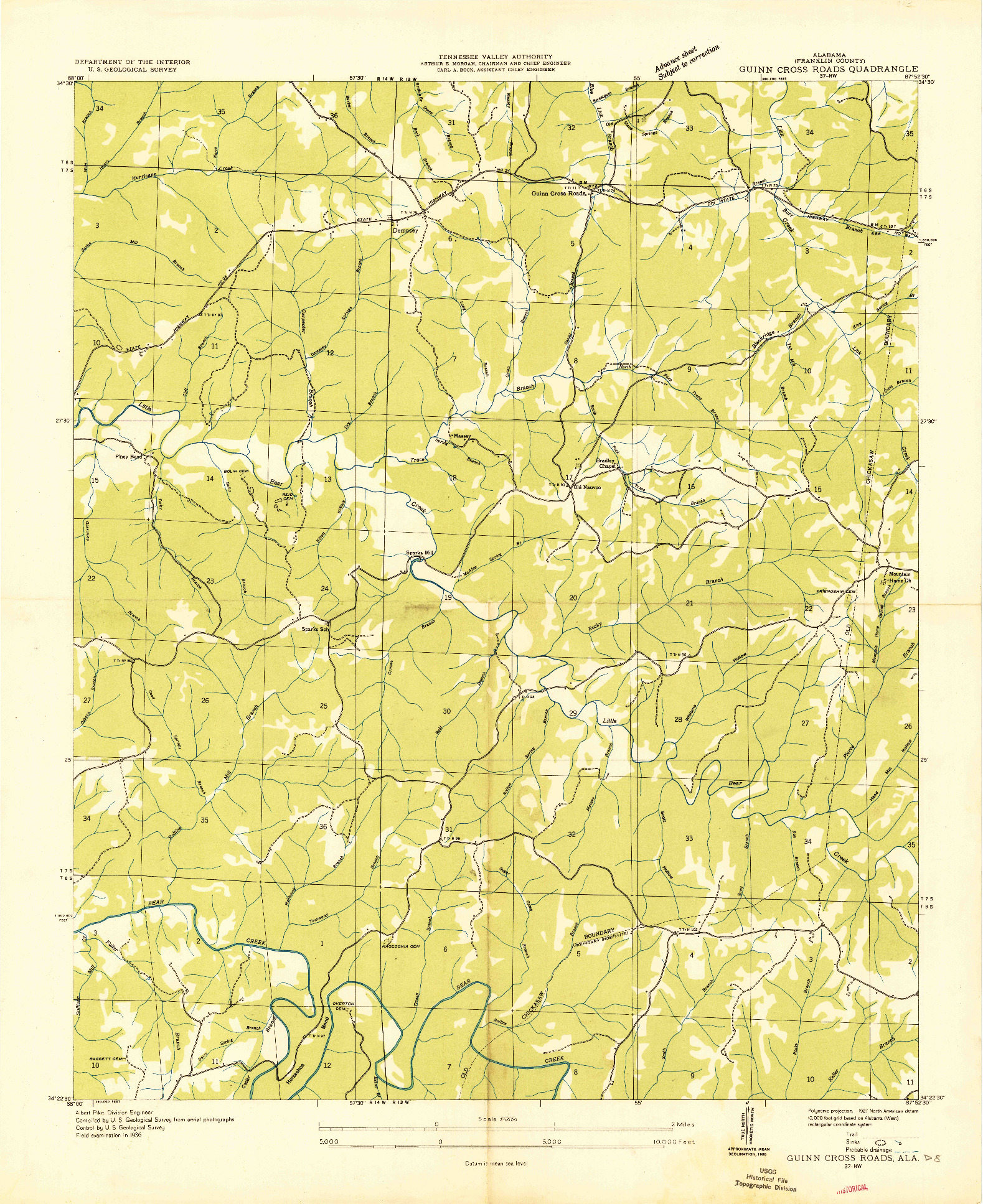 USGS 1:24000-SCALE QUADRANGLE FOR GUINN CROSS ROADS, AL 1936