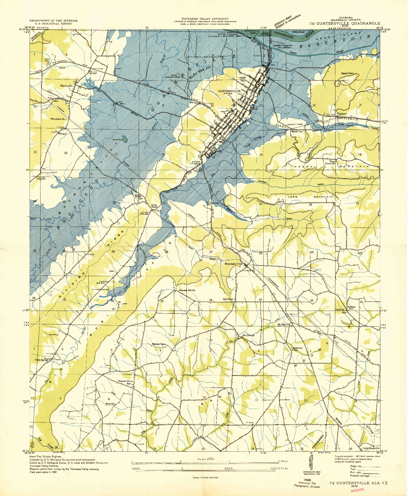USGS 1:24000-SCALE QUADRANGLE FOR GUNTERSVILLE, AL 1936