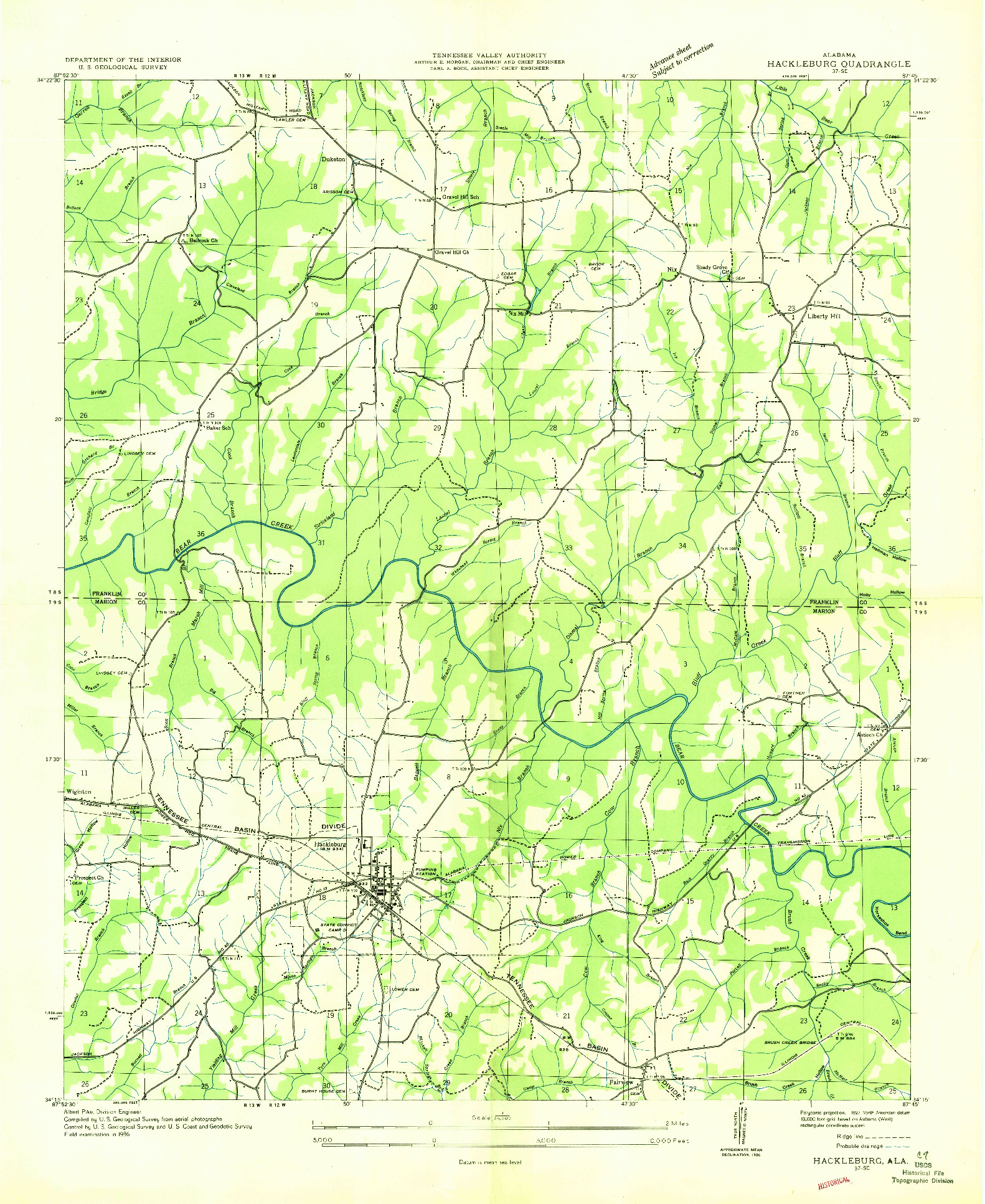 USGS 1:24000-SCALE QUADRANGLE FOR HACKLEBURG, AL 1936
