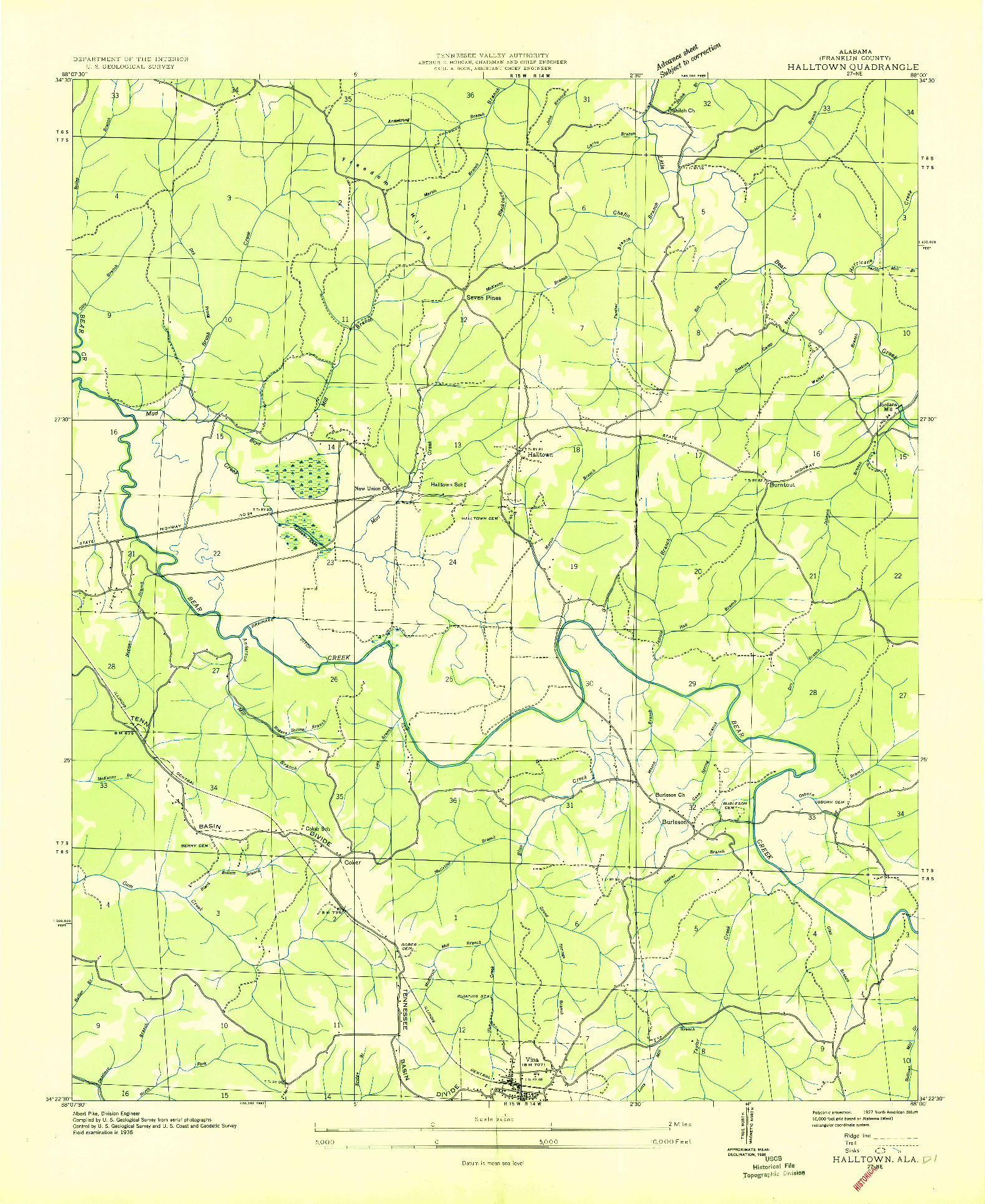 USGS 1:24000-SCALE QUADRANGLE FOR HALLTOWN, AL 1936