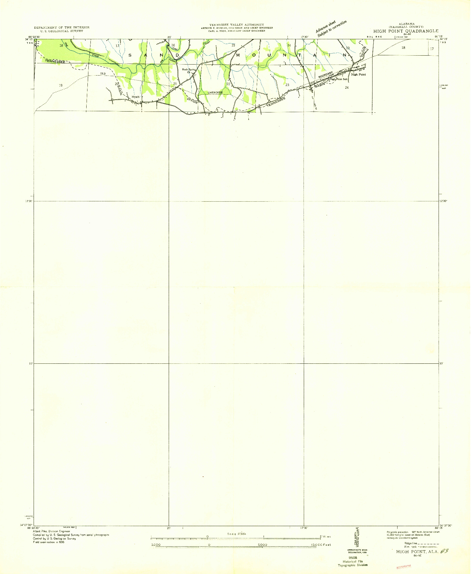 USGS 1:24000-SCALE QUADRANGLE FOR HIGH POINT, AL 1936