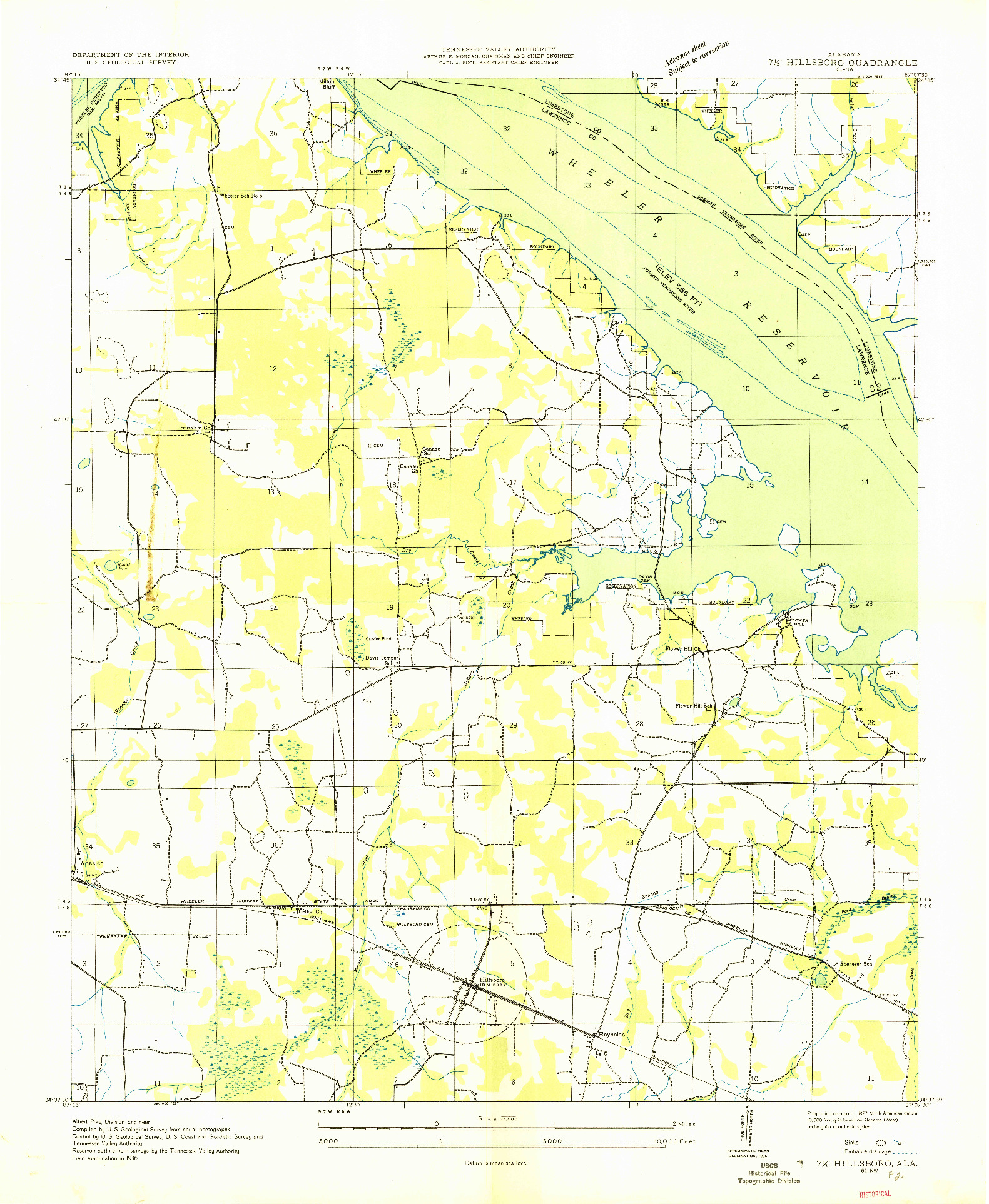 USGS 1:24000-SCALE QUADRANGLE FOR HILLSBORO, AL 1936