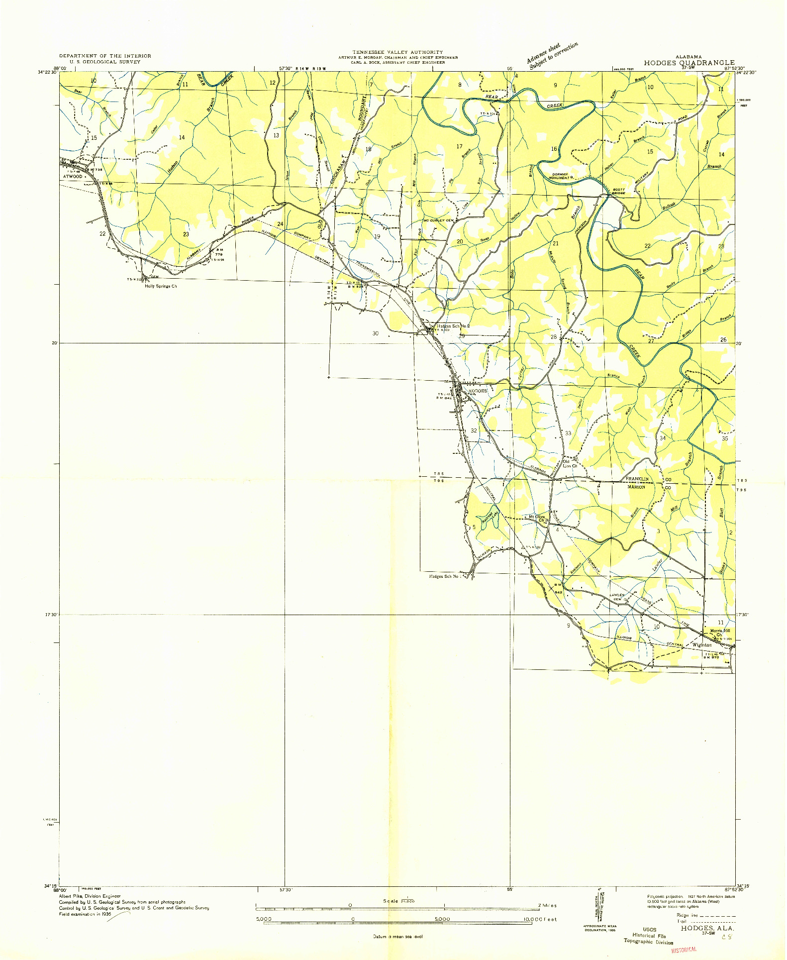 USGS 1:24000-SCALE QUADRANGLE FOR HODGES, AL 1936