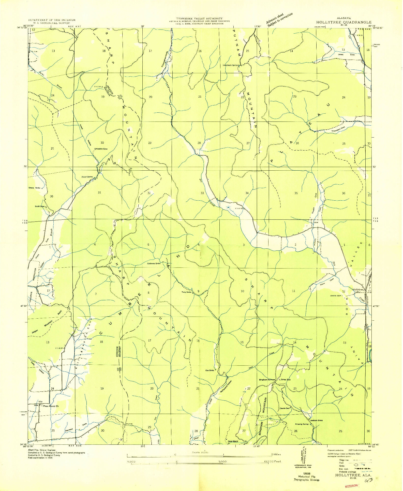 USGS 1:24000-SCALE QUADRANGLE FOR HOLLYTREE, AL 1936