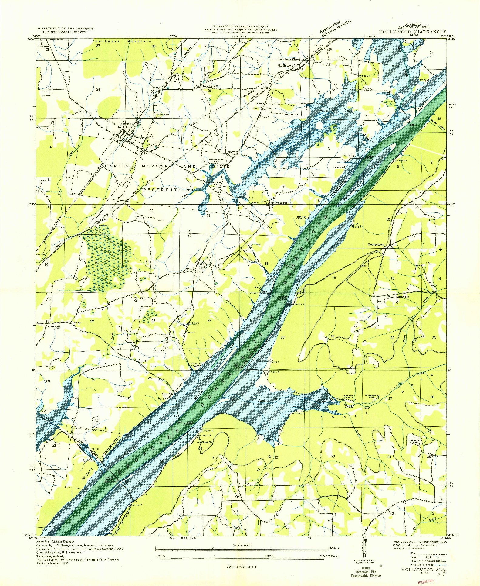 USGS 1:24000-SCALE QUADRANGLE FOR HOLLYWOOD, AL 1936