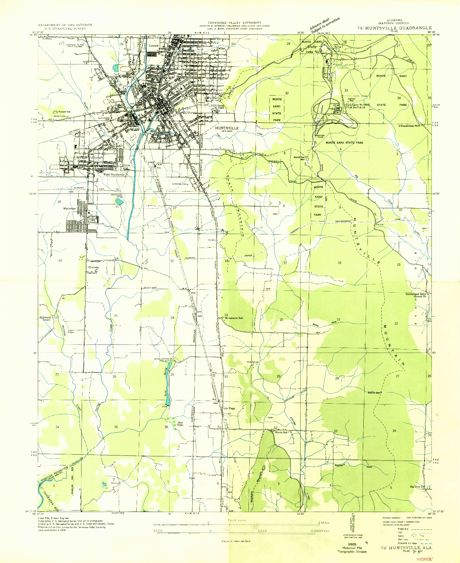 USGS 1:24000-SCALE QUADRANGLE FOR HUNTSVILLE, AL 1936