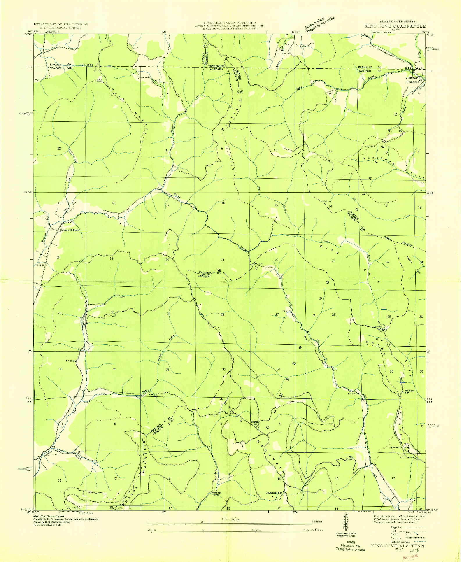 USGS 1:24000-SCALE QUADRANGLE FOR KING COVE, AL 1936