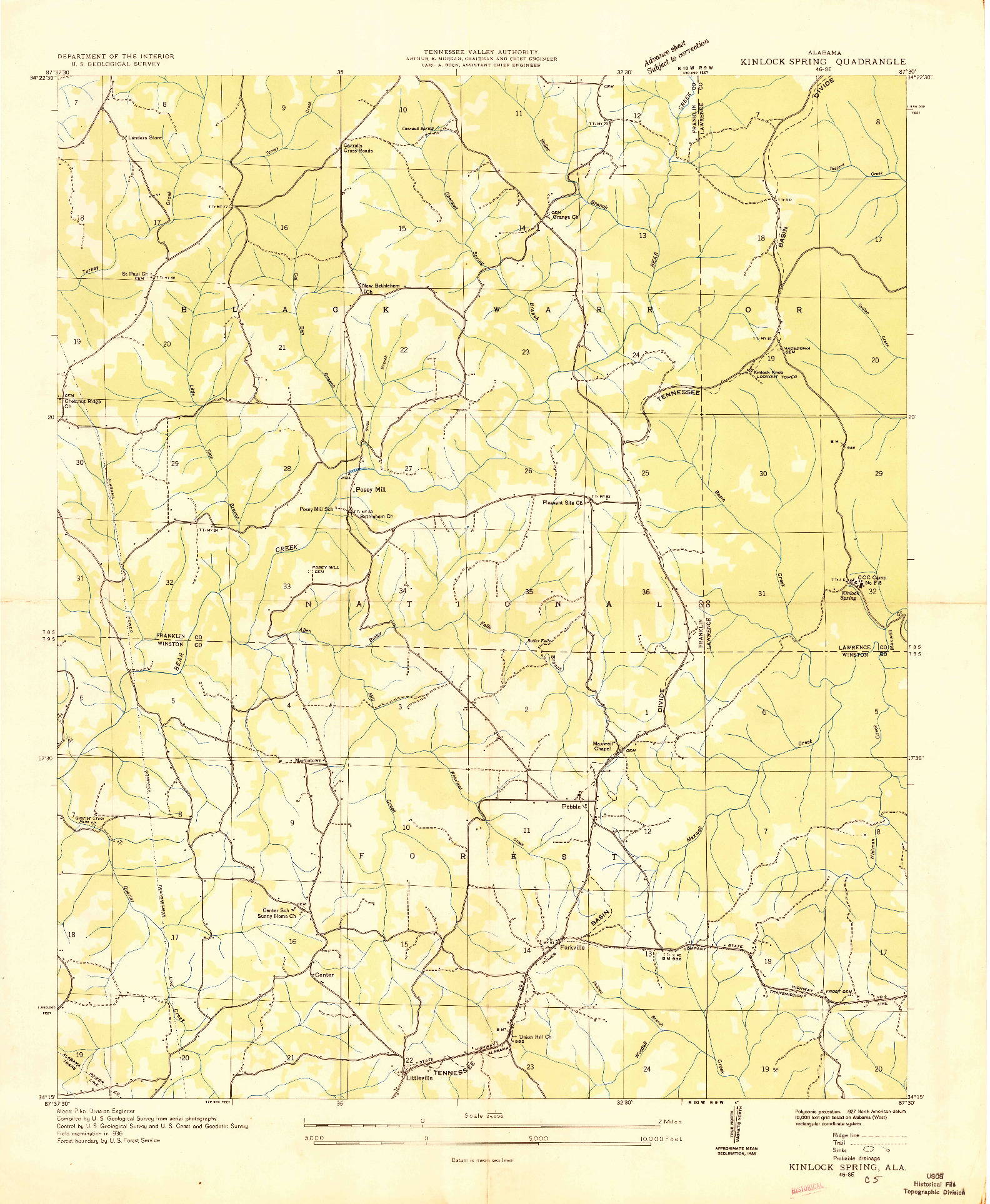 USGS 1:24000-SCALE QUADRANGLE FOR KINLOCK SPRING, AL 1936