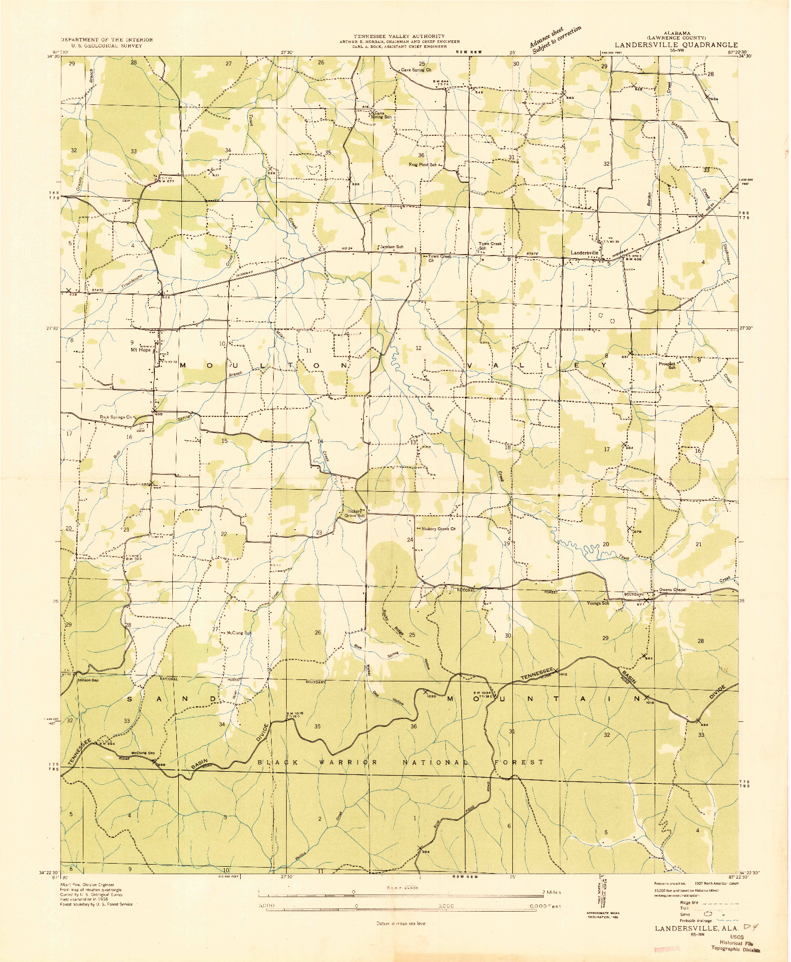 USGS 1:24000-SCALE QUADRANGLE FOR LANDERSVILLE, AL 1936
