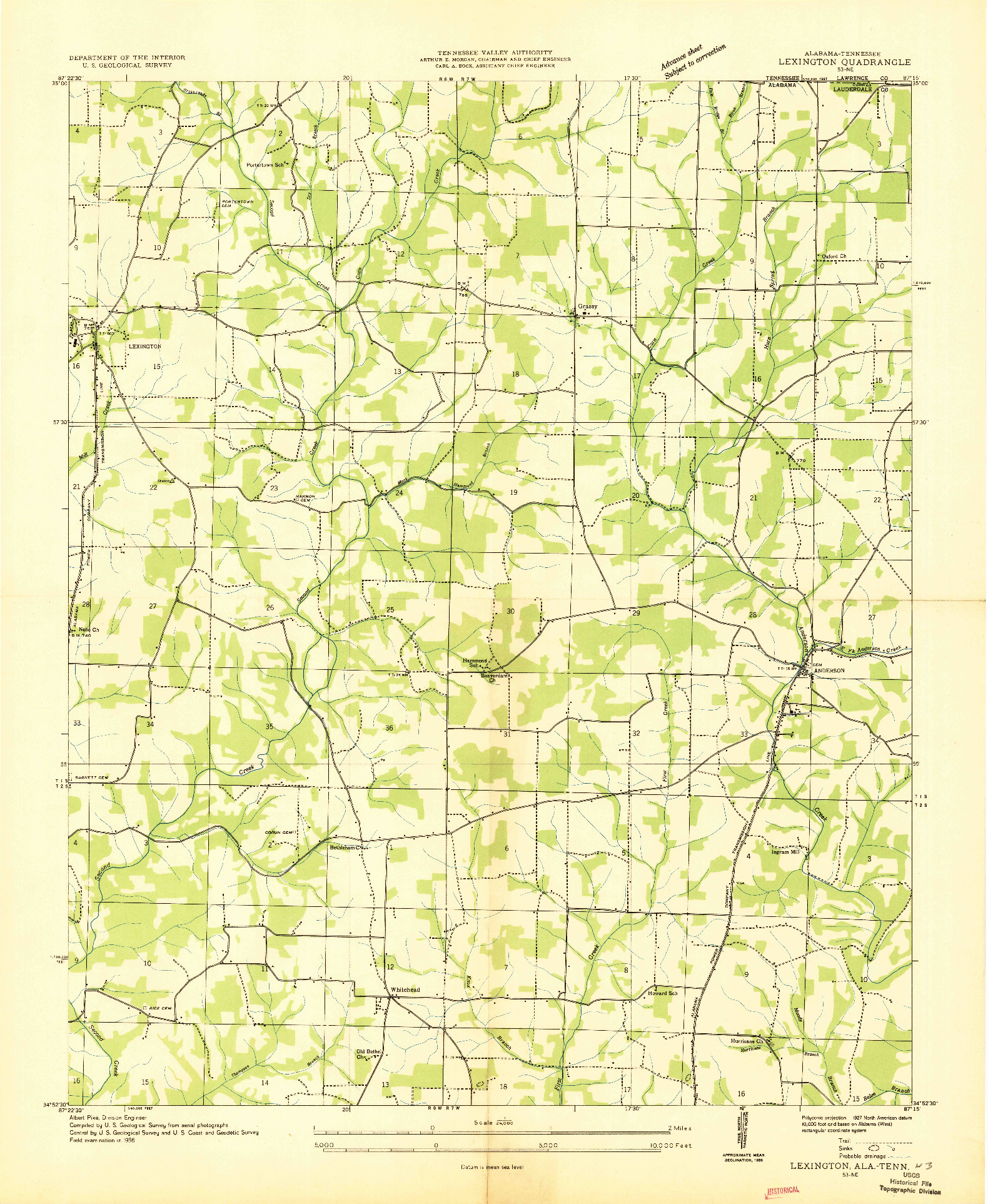USGS 1:24000-SCALE QUADRANGLE FOR LEXINGTON, AL 1936