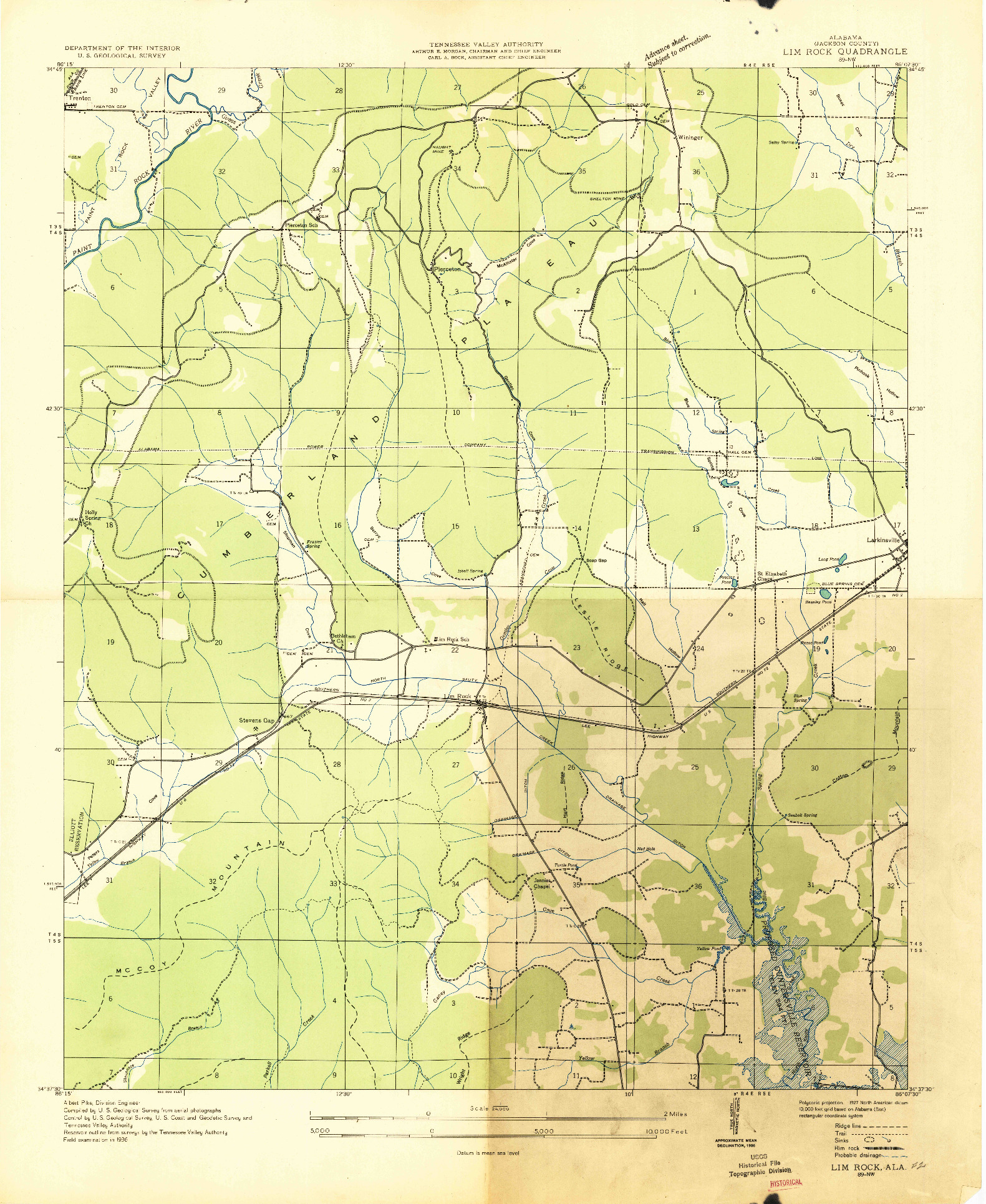 USGS 1:24000-SCALE QUADRANGLE FOR LIM ROCK, AL 1936