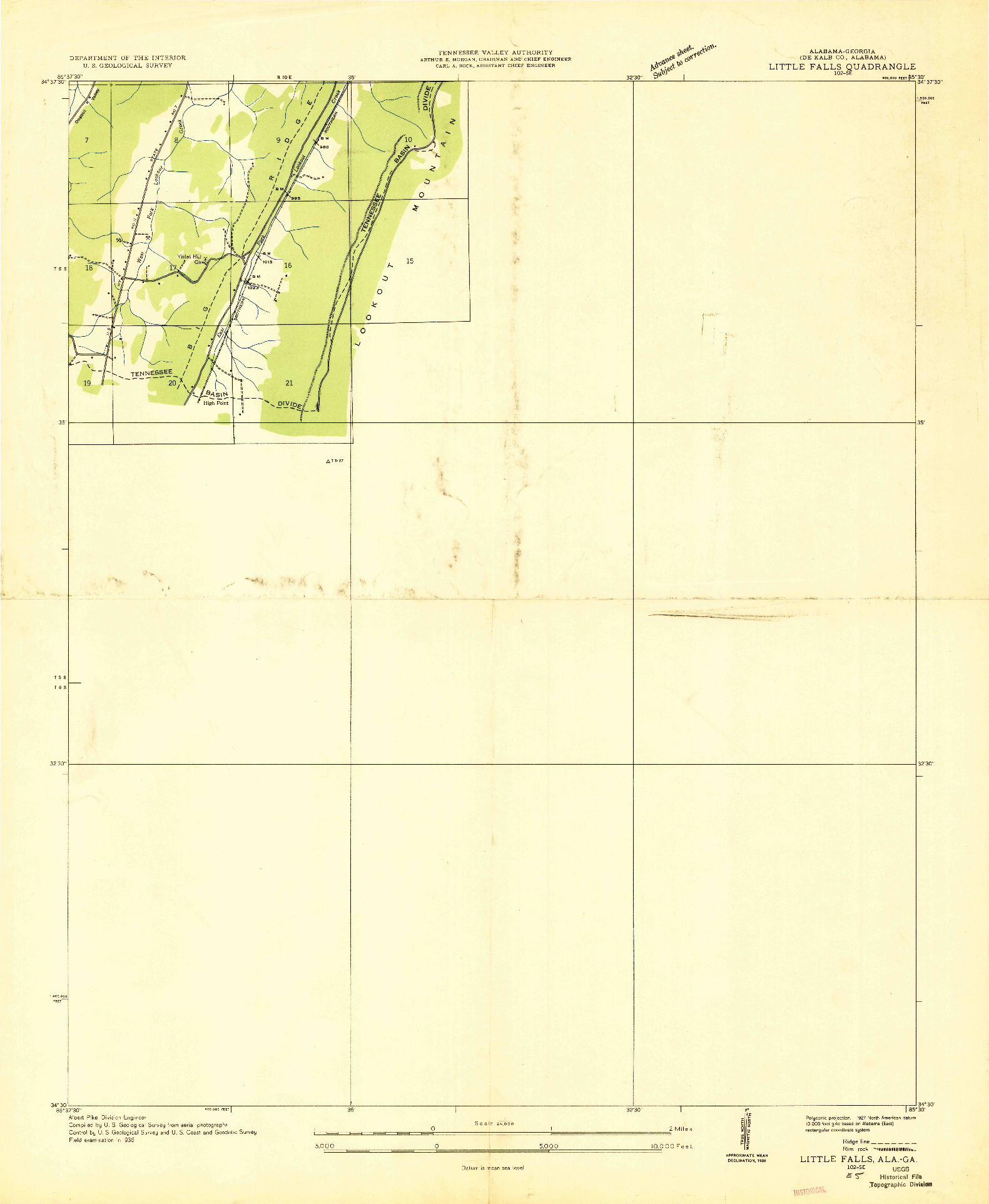 USGS 1:24000-SCALE QUADRANGLE FOR LITTLE FALLS, AL 1936