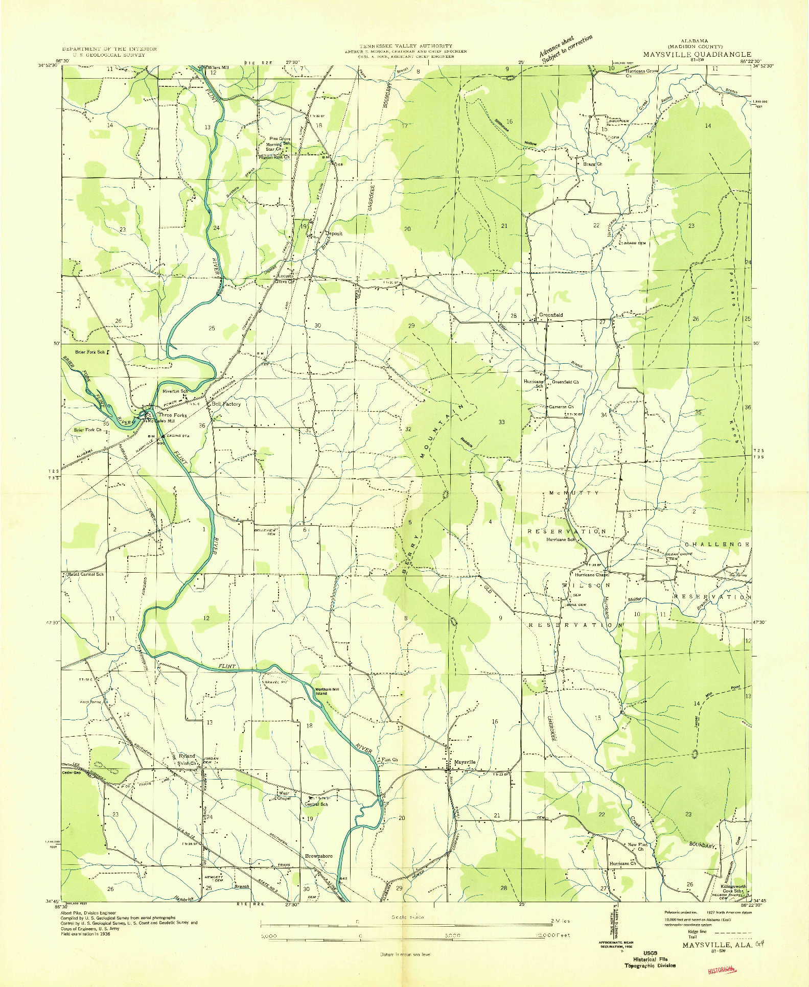 USGS 1:24000-SCALE QUADRANGLE FOR MAYSVILLE, AL 1936