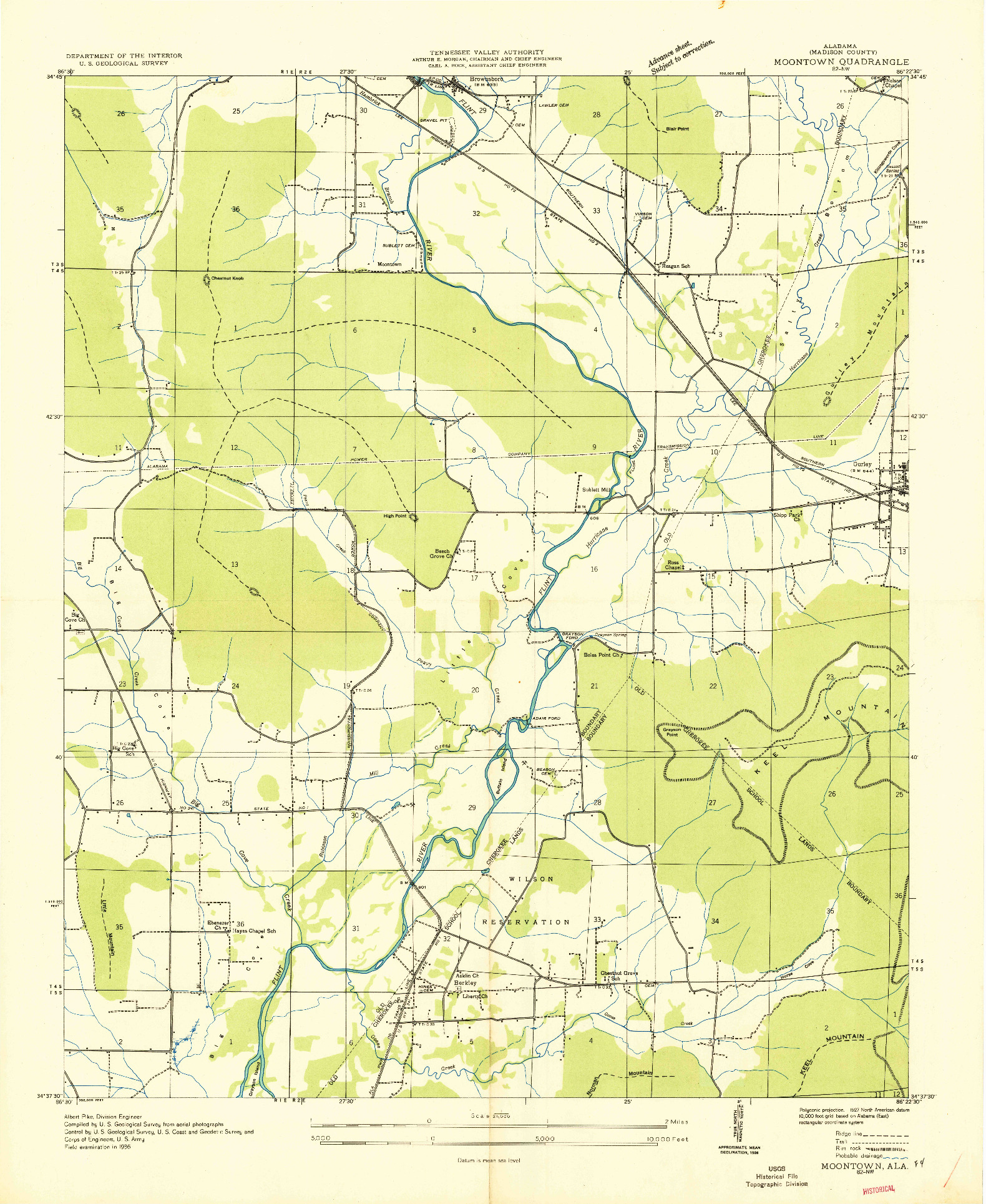 USGS 1:24000-SCALE QUADRANGLE FOR MOONTOWN, AL 1936