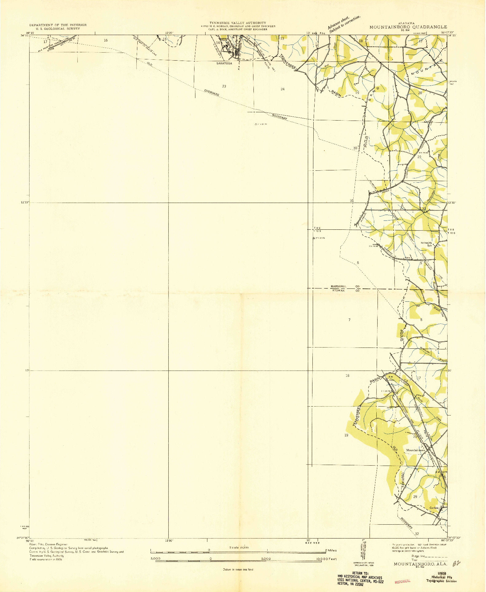 USGS 1:24000-SCALE QUADRANGLE FOR MOUNTAINBORO, AL 1936