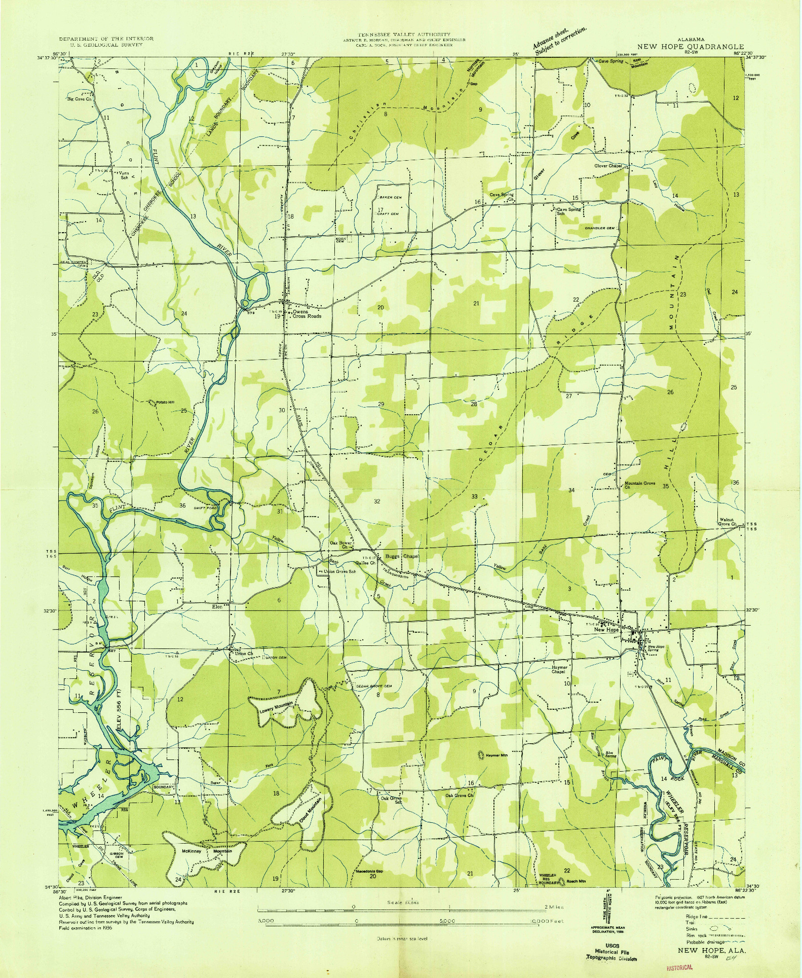 USGS 1:24000-SCALE QUADRANGLE FOR NEW HOPE, AL 1936
