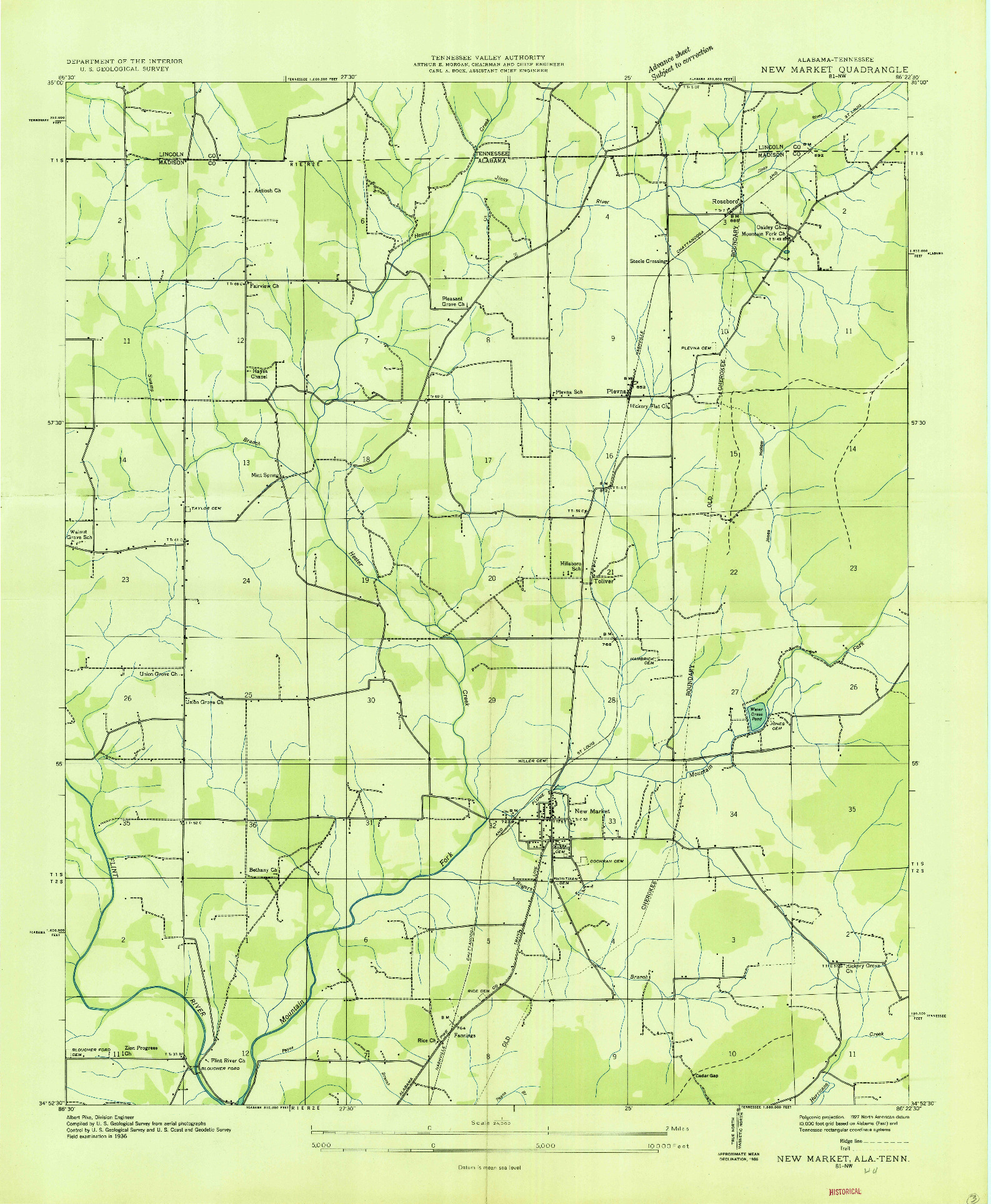 USGS 1:24000-SCALE QUADRANGLE FOR NEW MARKET, AL 1936
