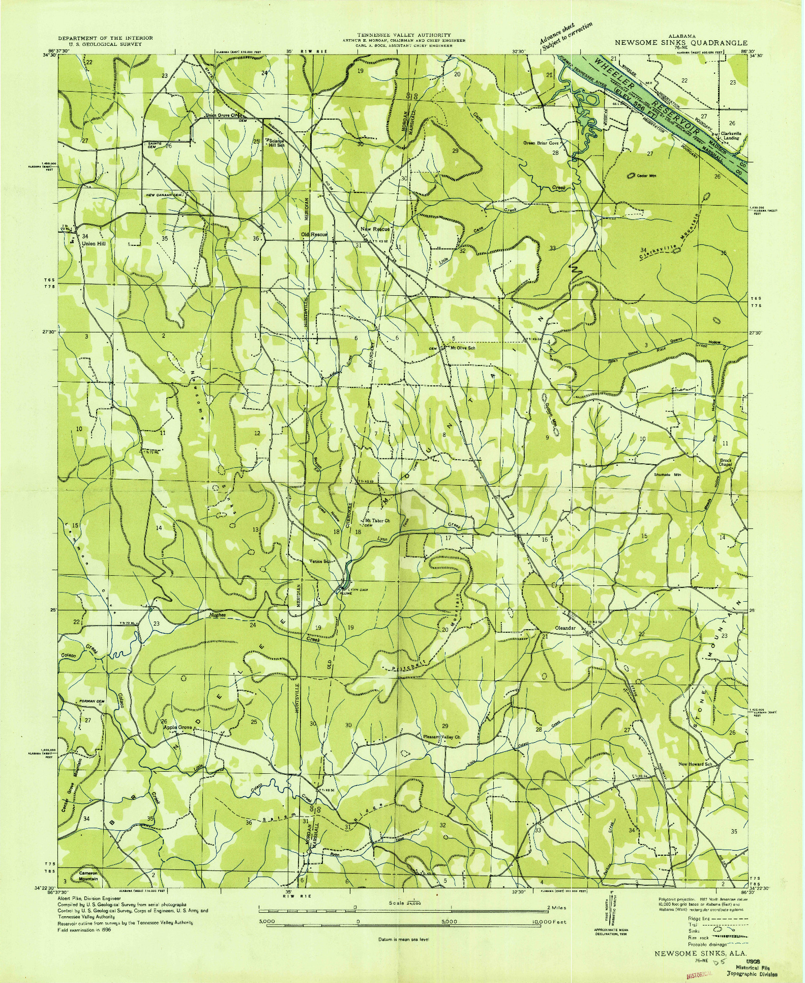 USGS 1:24000-SCALE QUADRANGLE FOR NEWSOME SINKS, AL 1936