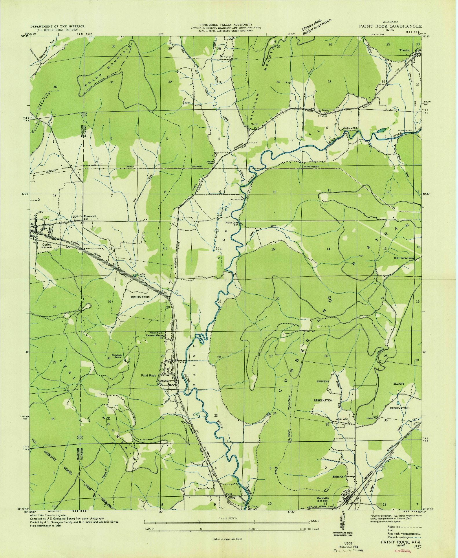 USGS 1:24000-SCALE QUADRANGLE FOR PAINT ROCK, AL 1936