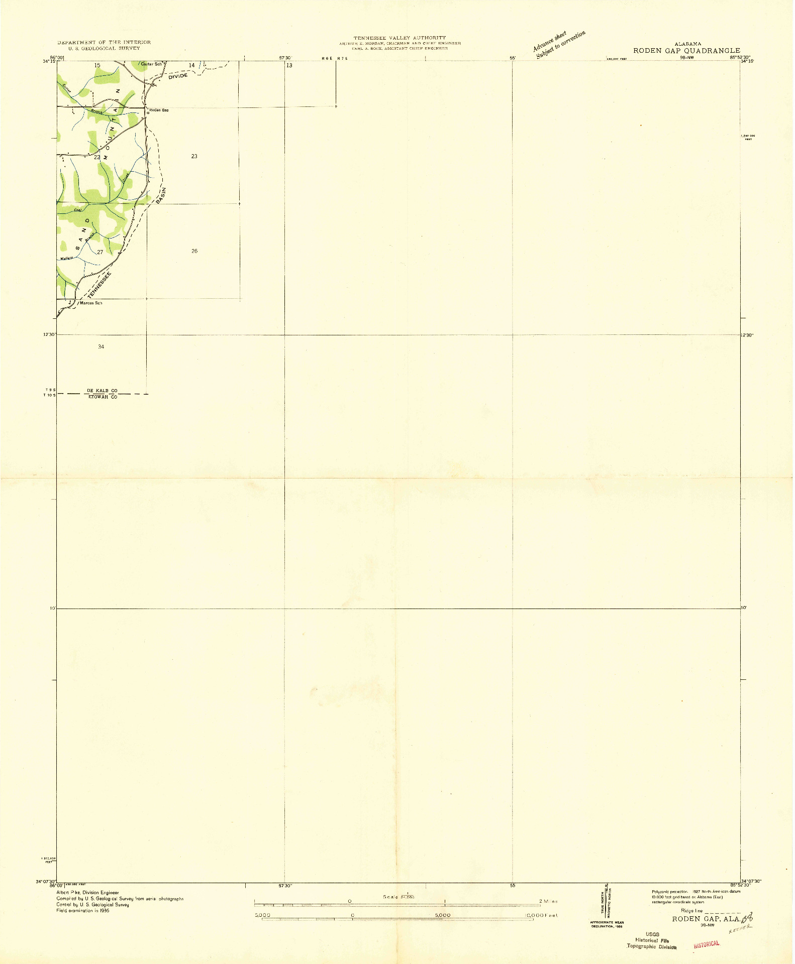USGS 1:24000-SCALE QUADRANGLE FOR RODEN GAP, AL 1936