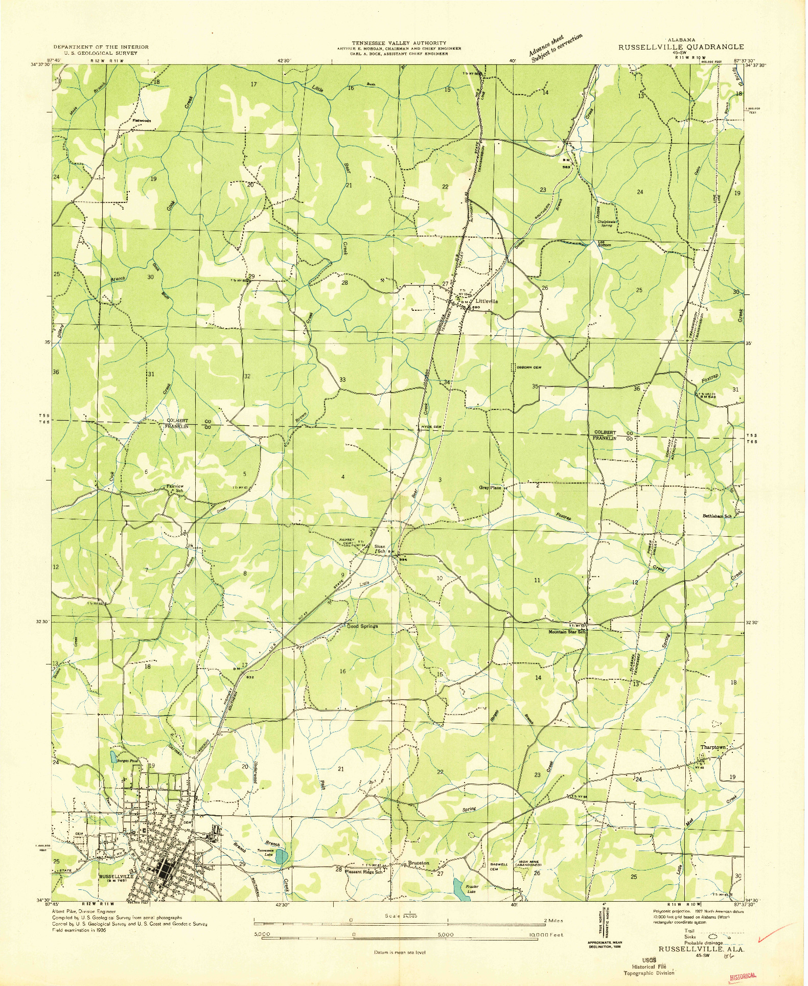 USGS 1:24000-SCALE QUADRANGLE FOR RUSSELLVILLE, AL 1936