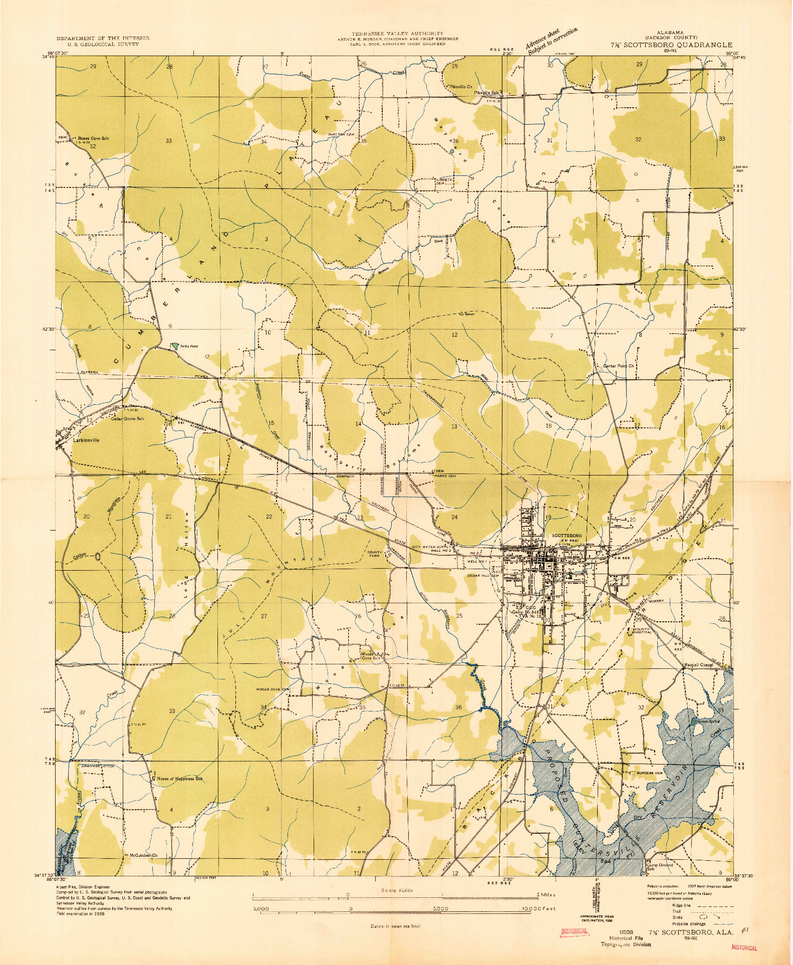 USGS 1:24000-SCALE QUADRANGLE FOR SCOTTSBORO, AL 1936