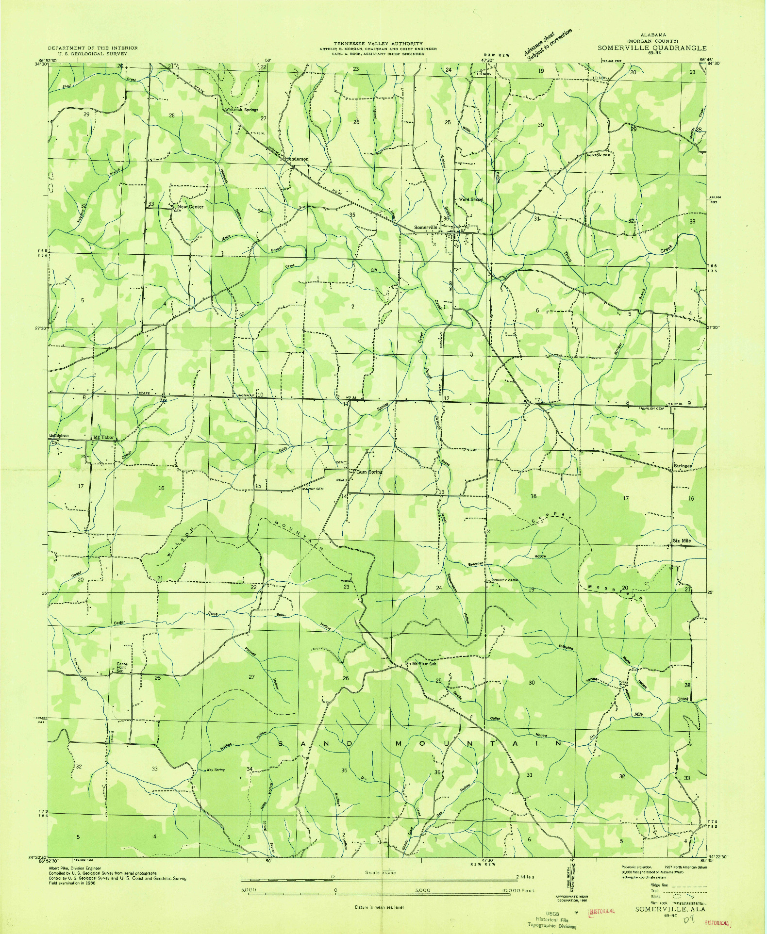 USGS 1:24000-SCALE QUADRANGLE FOR SOMERVILLE, AL 1936