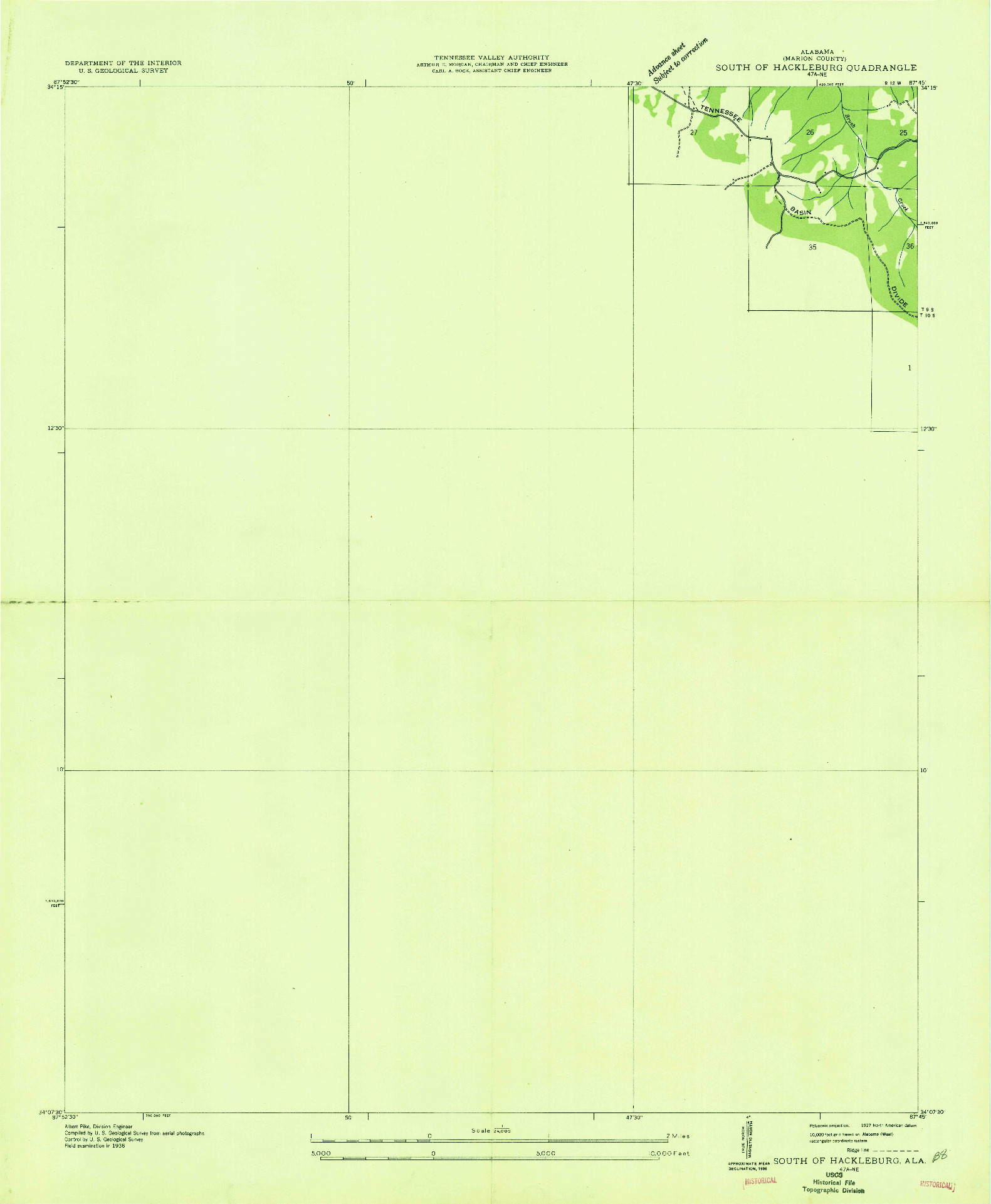 USGS 1:24000-SCALE QUADRANGLE FOR SOUTH OF HACKLEBURG, AL 1936