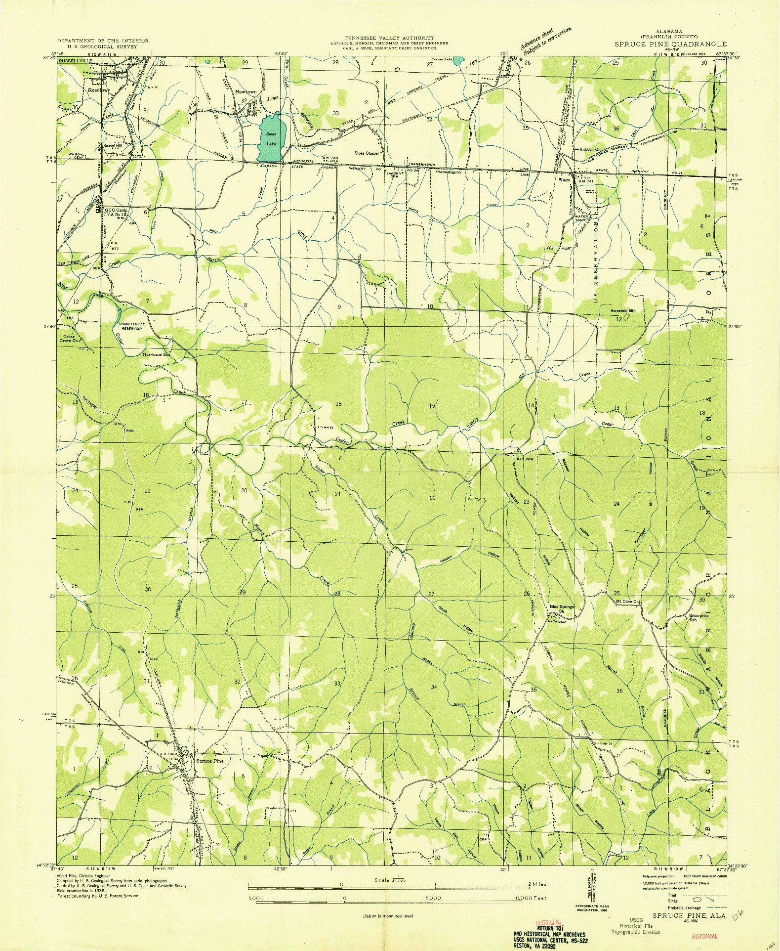 USGS 1:24000-SCALE QUADRANGLE FOR SPRUCE PINE, AL 1936